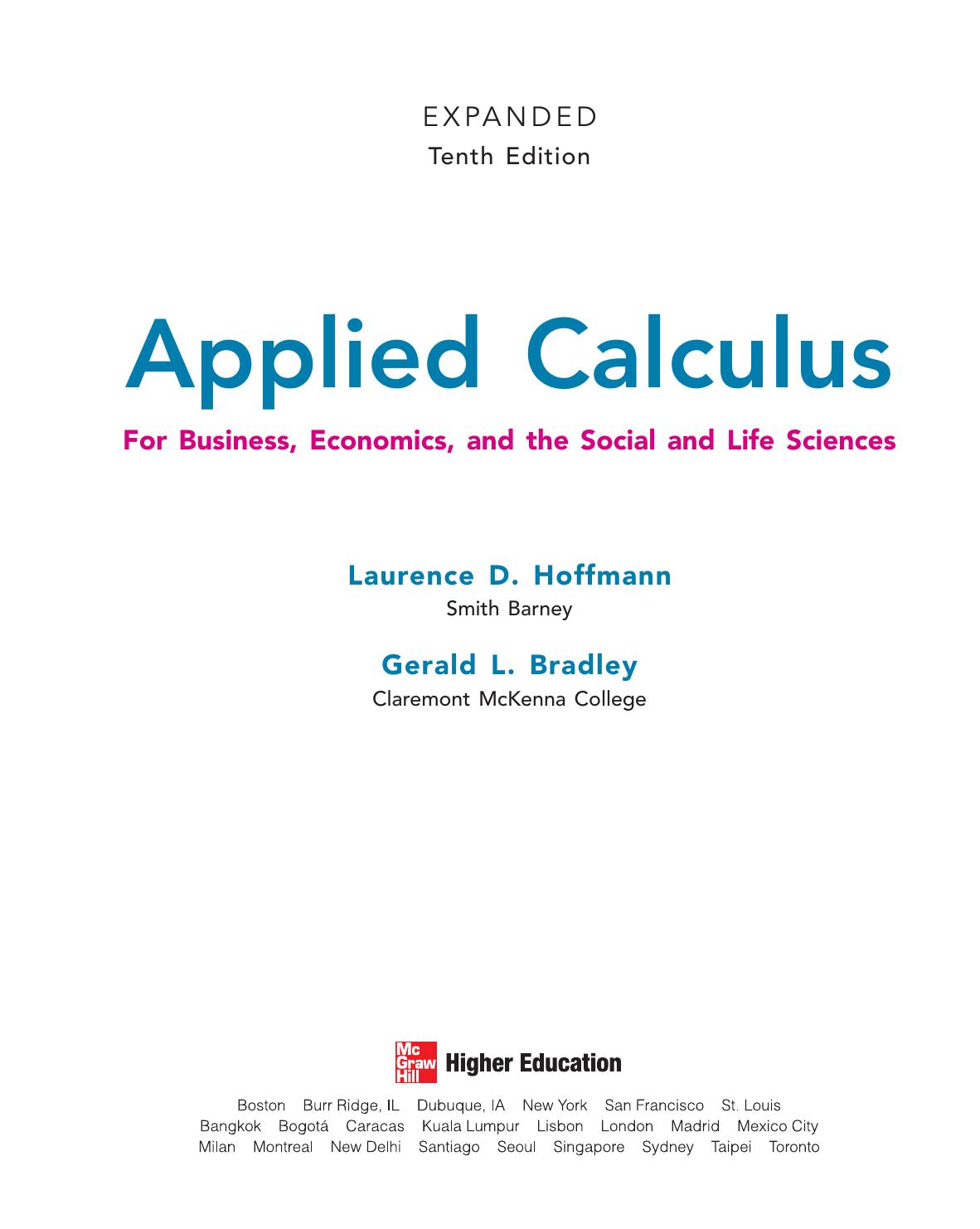 Applied Calculus for Business Economics and the Social and Life Sciences Hoffmann Laurence