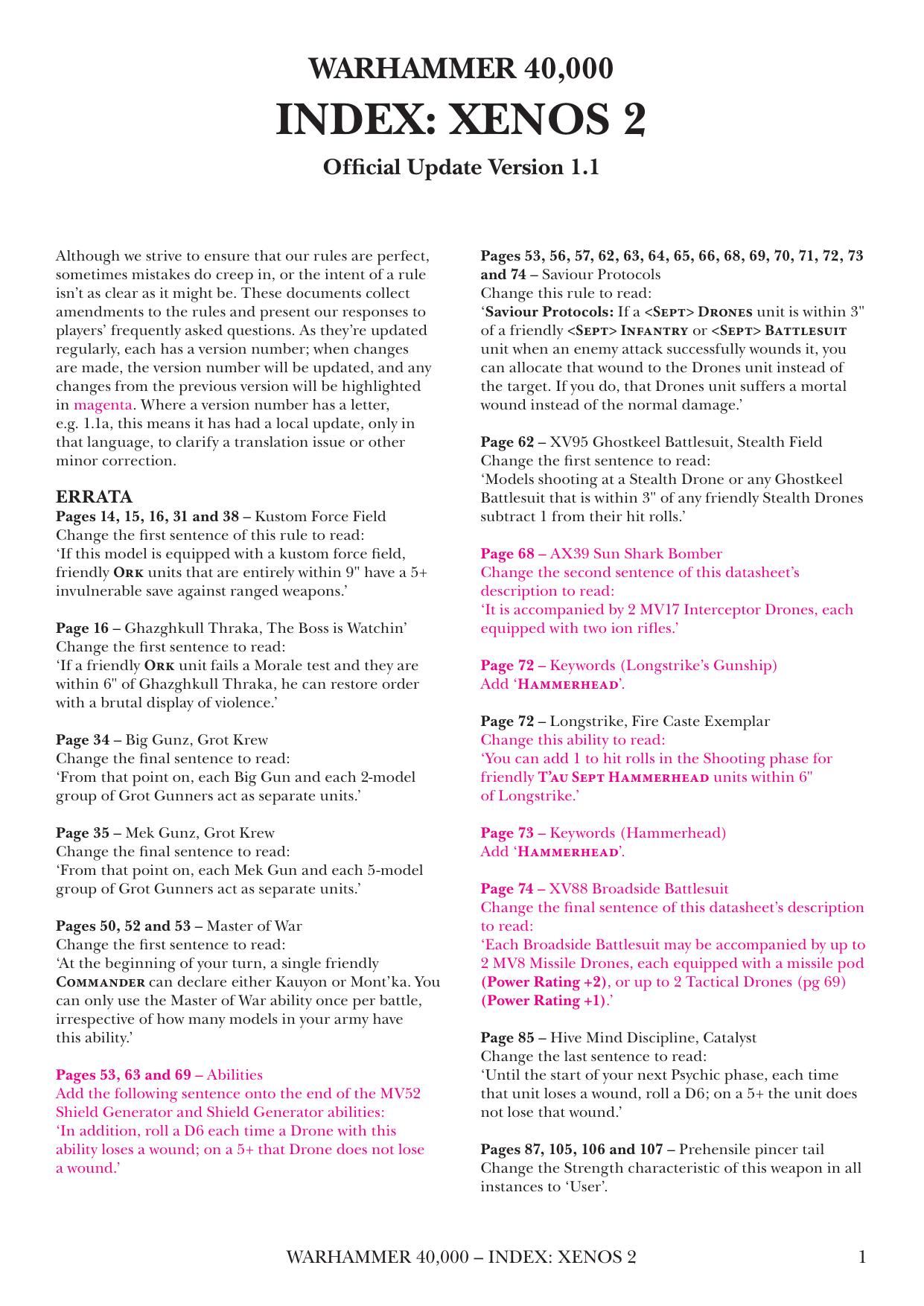 40K 8th ed Update Index Xenos 2 ver 1.1