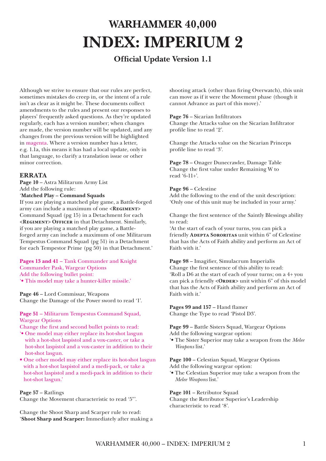 40K 8th ed Update Index Imperium 2 ver 1.1