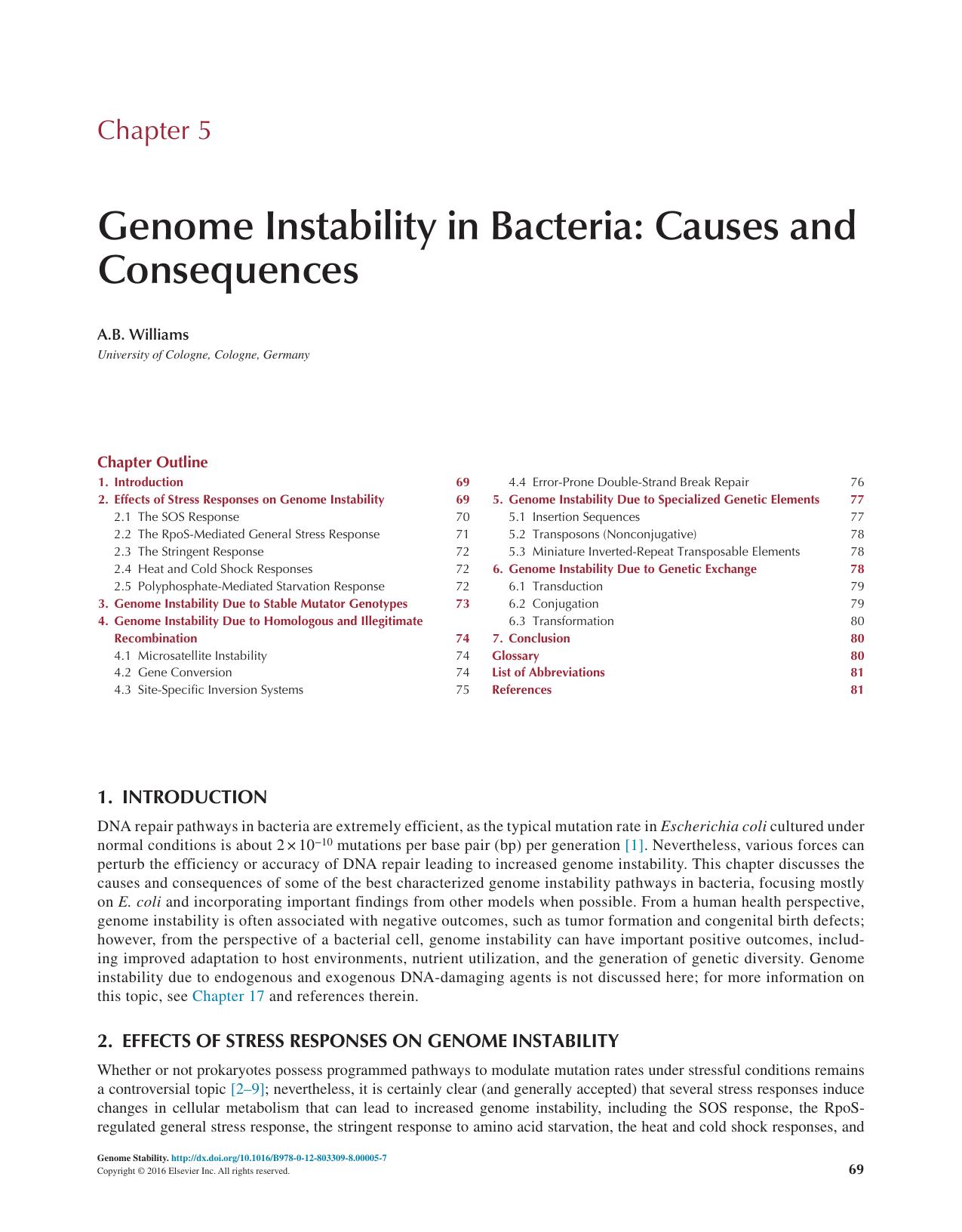Chapter 5 - Genome Instability in Bacteria: Causes and Consequences