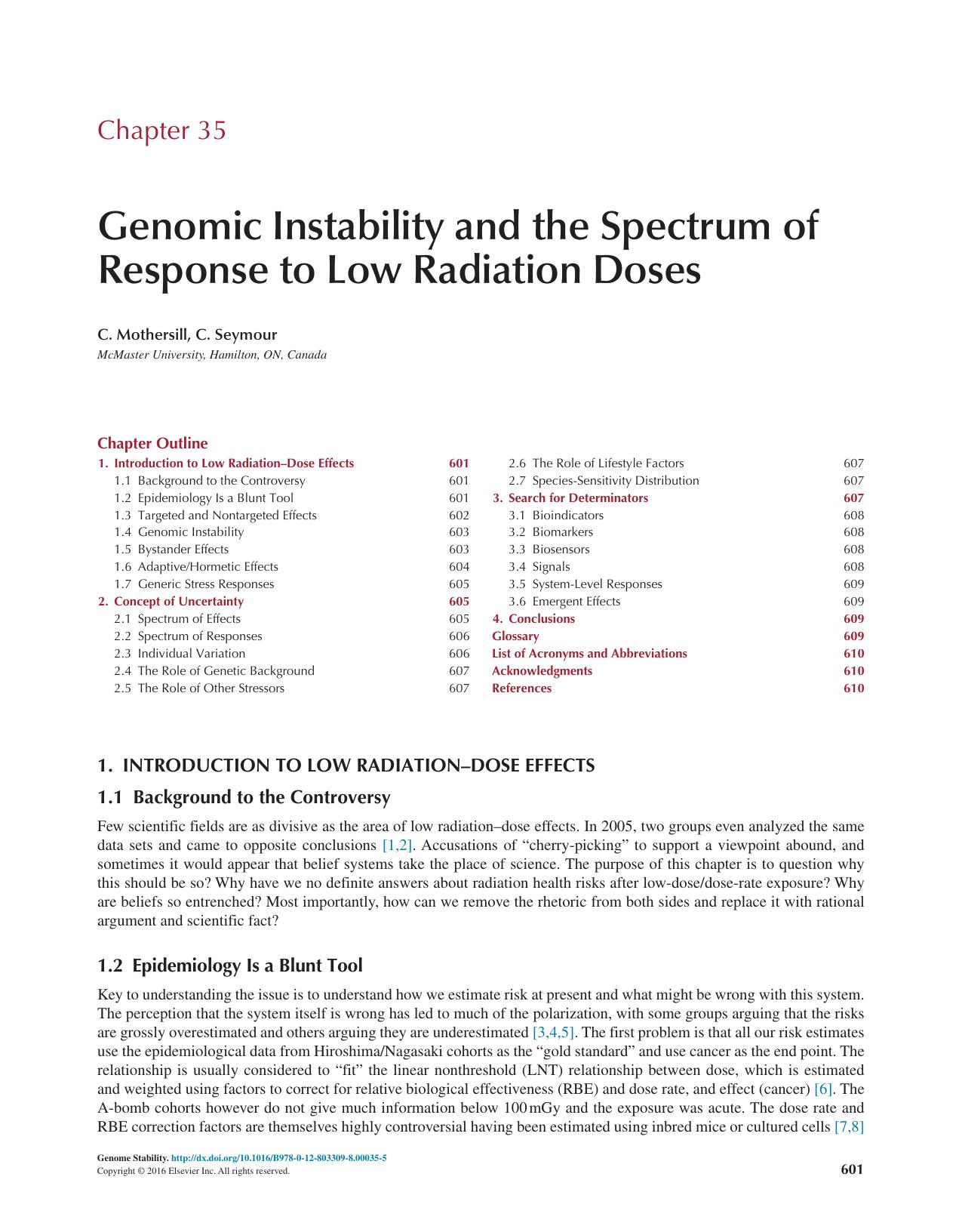 Chapter 35 - Genomic Instability and the Spectrum of Response to Low Radiation Doses