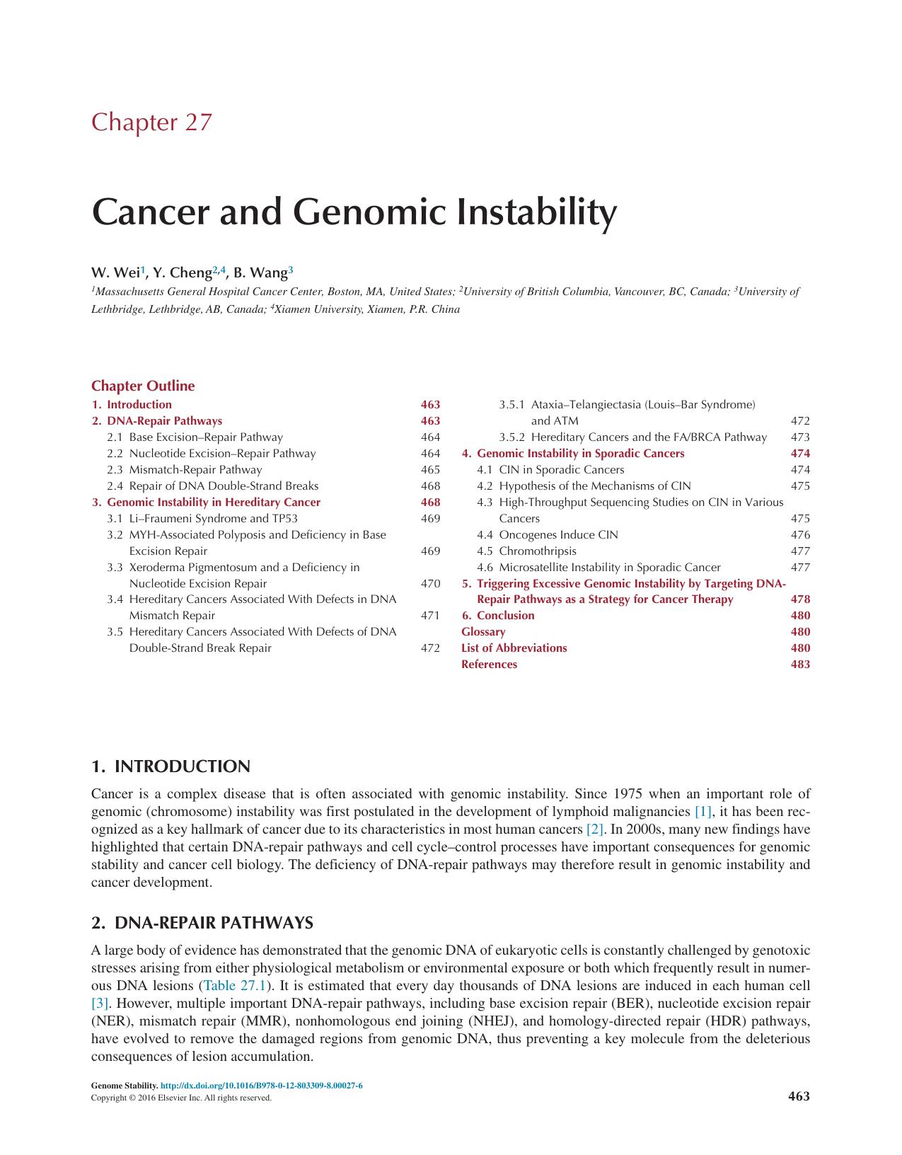 Chapter 27 - Cancer and Genomic Instability