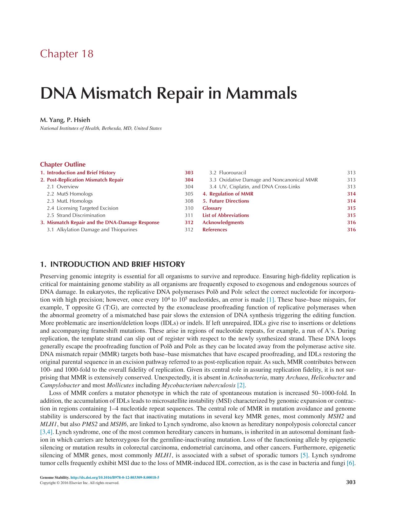Chapter 18 - DNA Mismatch Repair in Mammals
