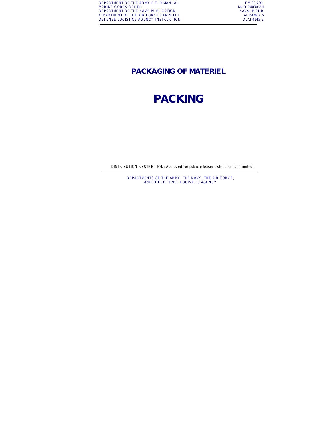 Packaging of Material - Packing