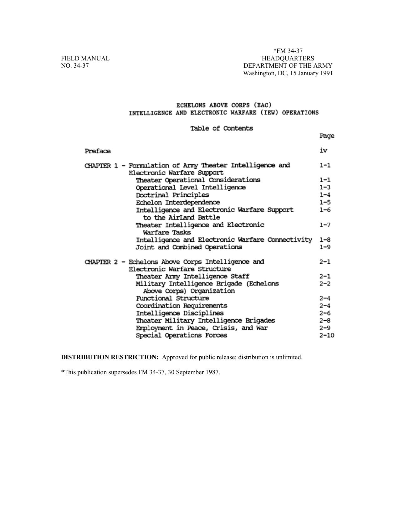 Echelons Above Corps (EAC), Intelligence and Electronic Warfare (IEW) Operations