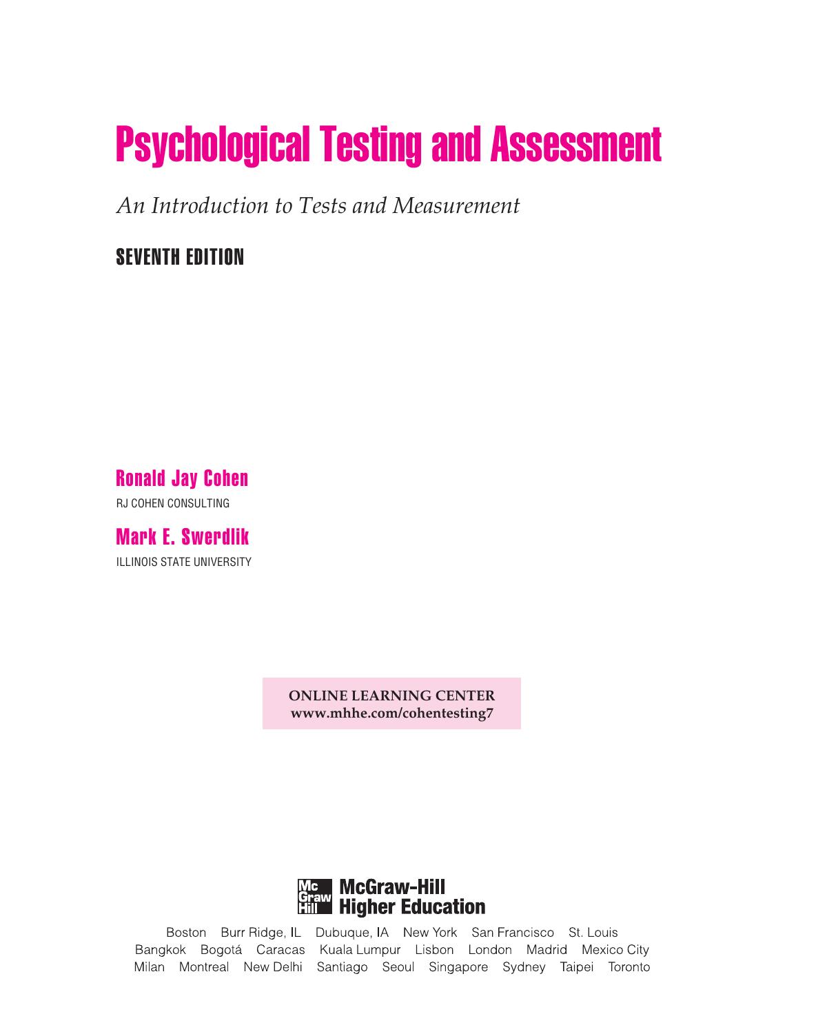 Psychological Testing and Assessment Cohen Ronald Jay