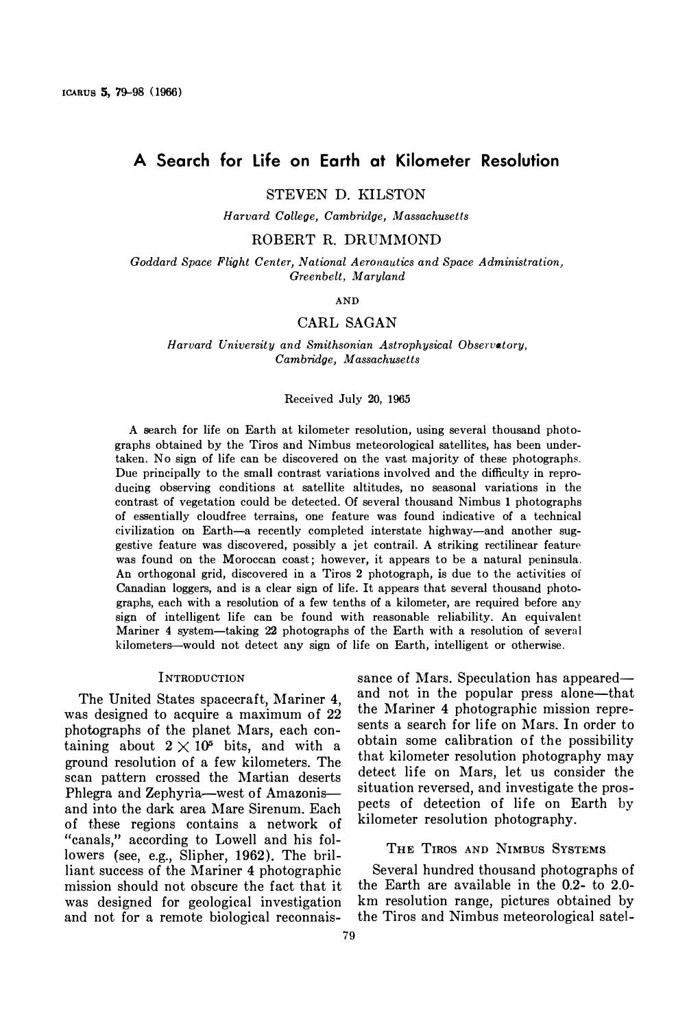 A Search for Life on Earth at Kilometer Resolution (1966)