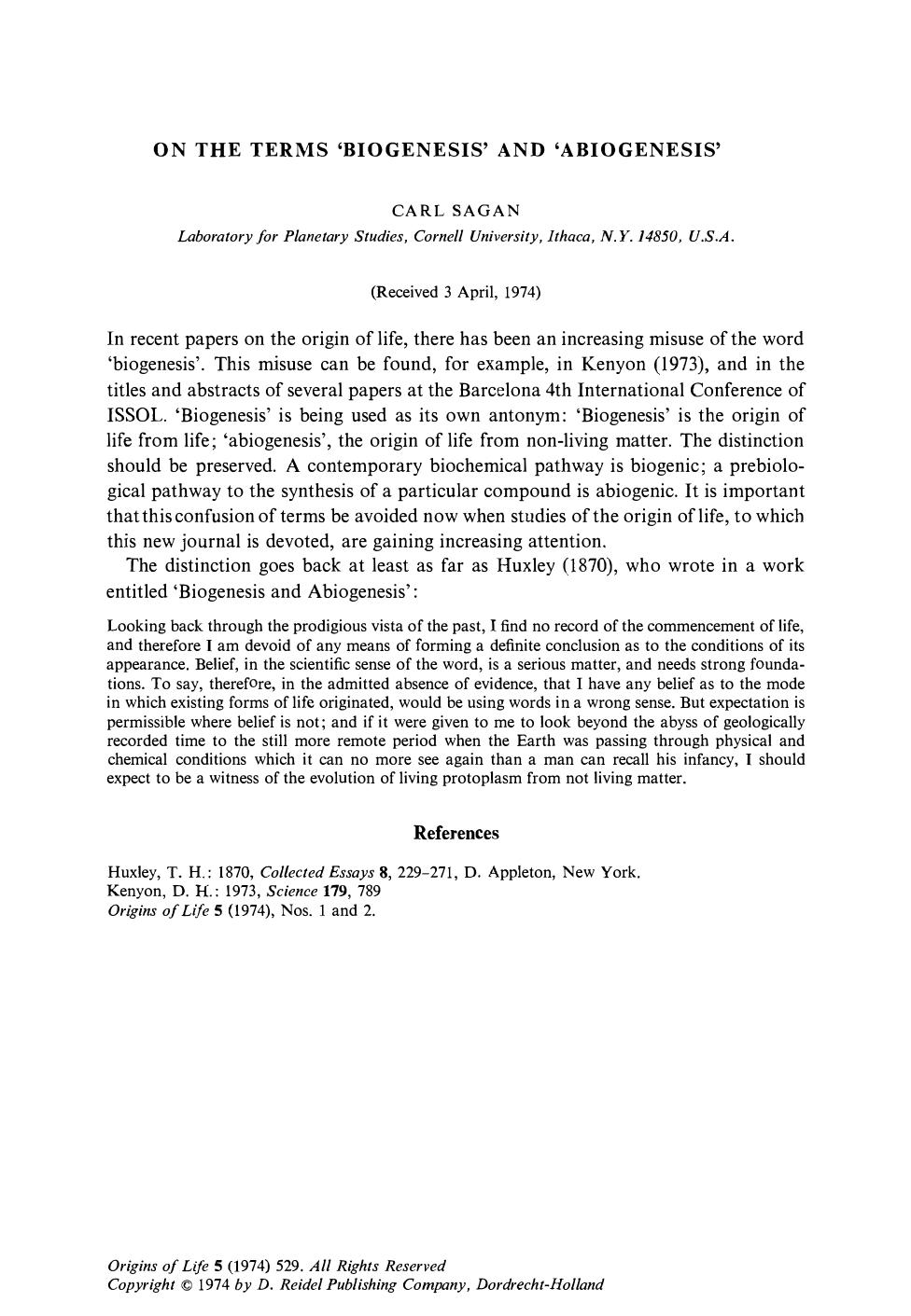 On the terms &#x2018;biogenesis&#x2019; and &#x2018;abiogenesis&#x2019;