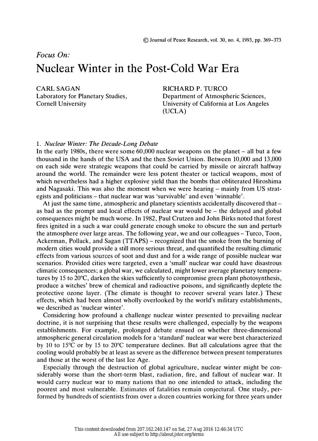 Nuclear Winter in the Post-Cold War Era