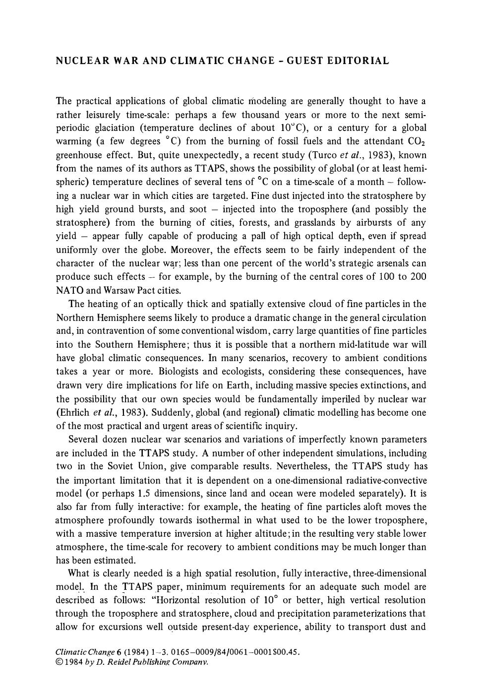 Nuclear war and climatic change &#x2014; Guest editorial
