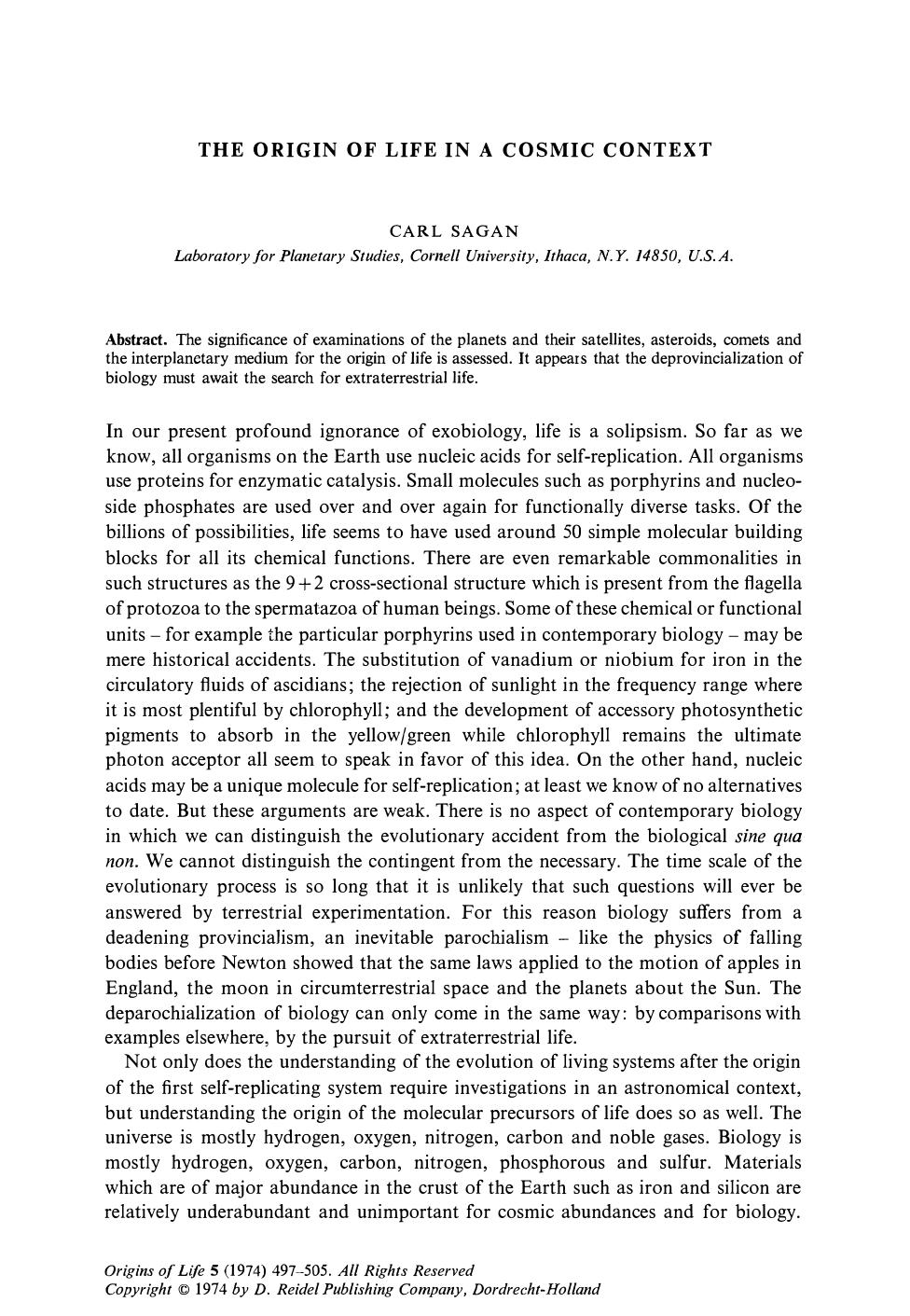 The origin of life in a cosmic context
