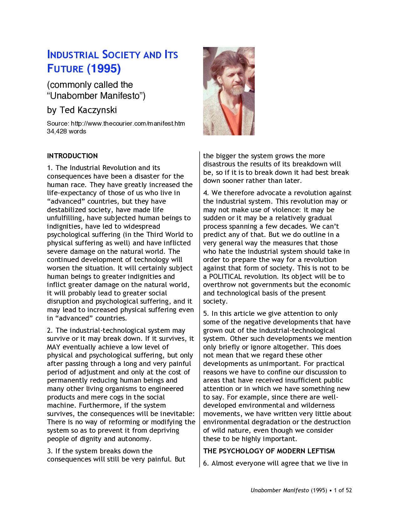 INDUSTRIAL SOCIETY AND ITS FUTURE (1995)