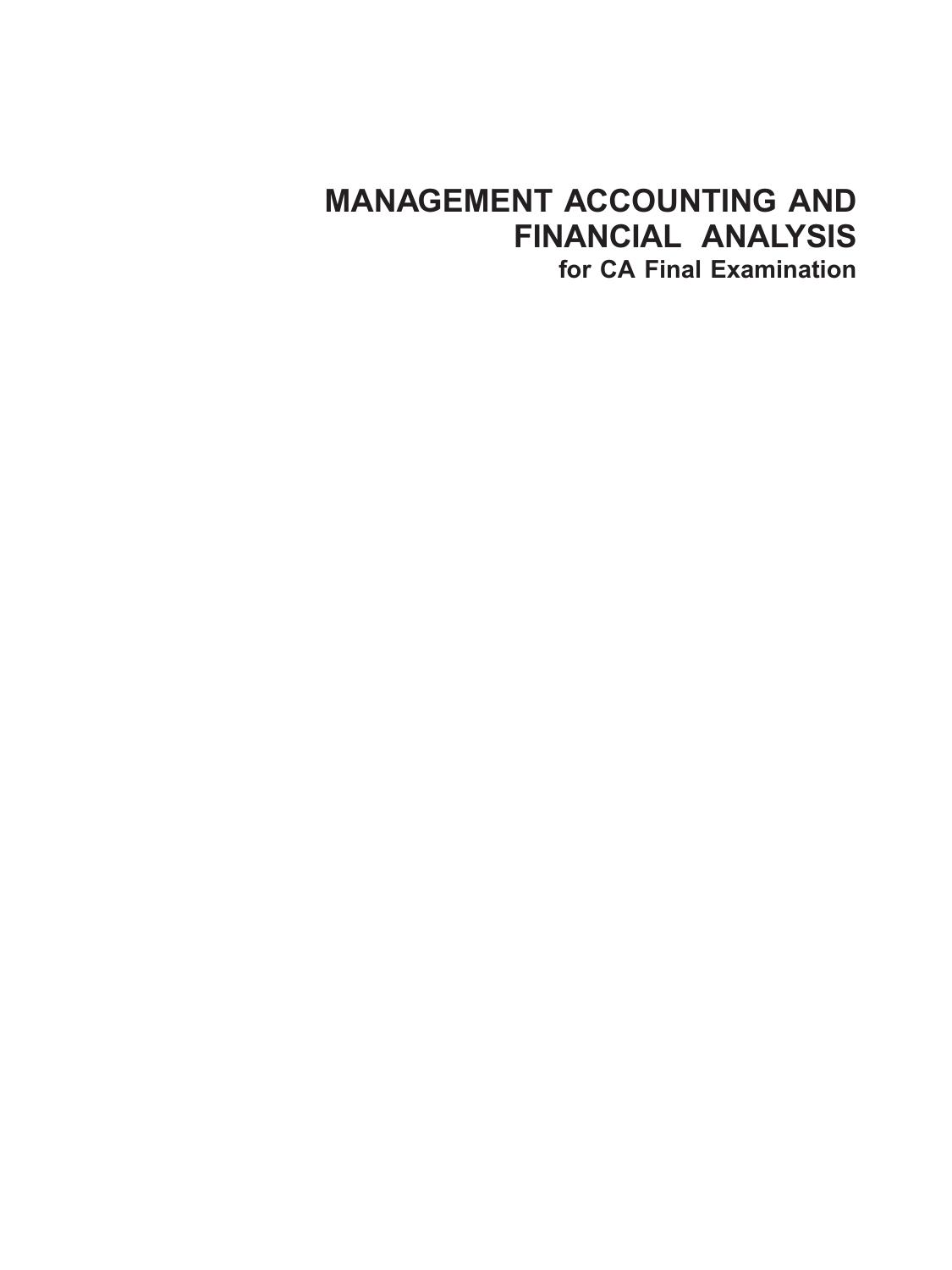 Management Accounting and Financial Analysis