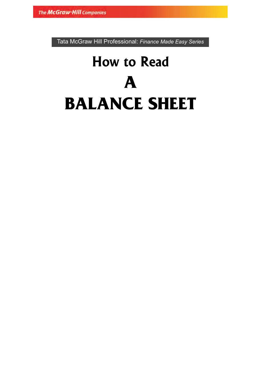 HOW TO READ A BALANCE SHEET RAMACHANDRAN KAKANI