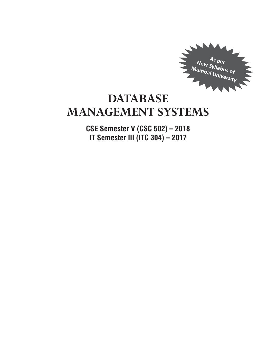 DATABASE MANAGEMENT SYSTEMS MU 2018 GUPTA