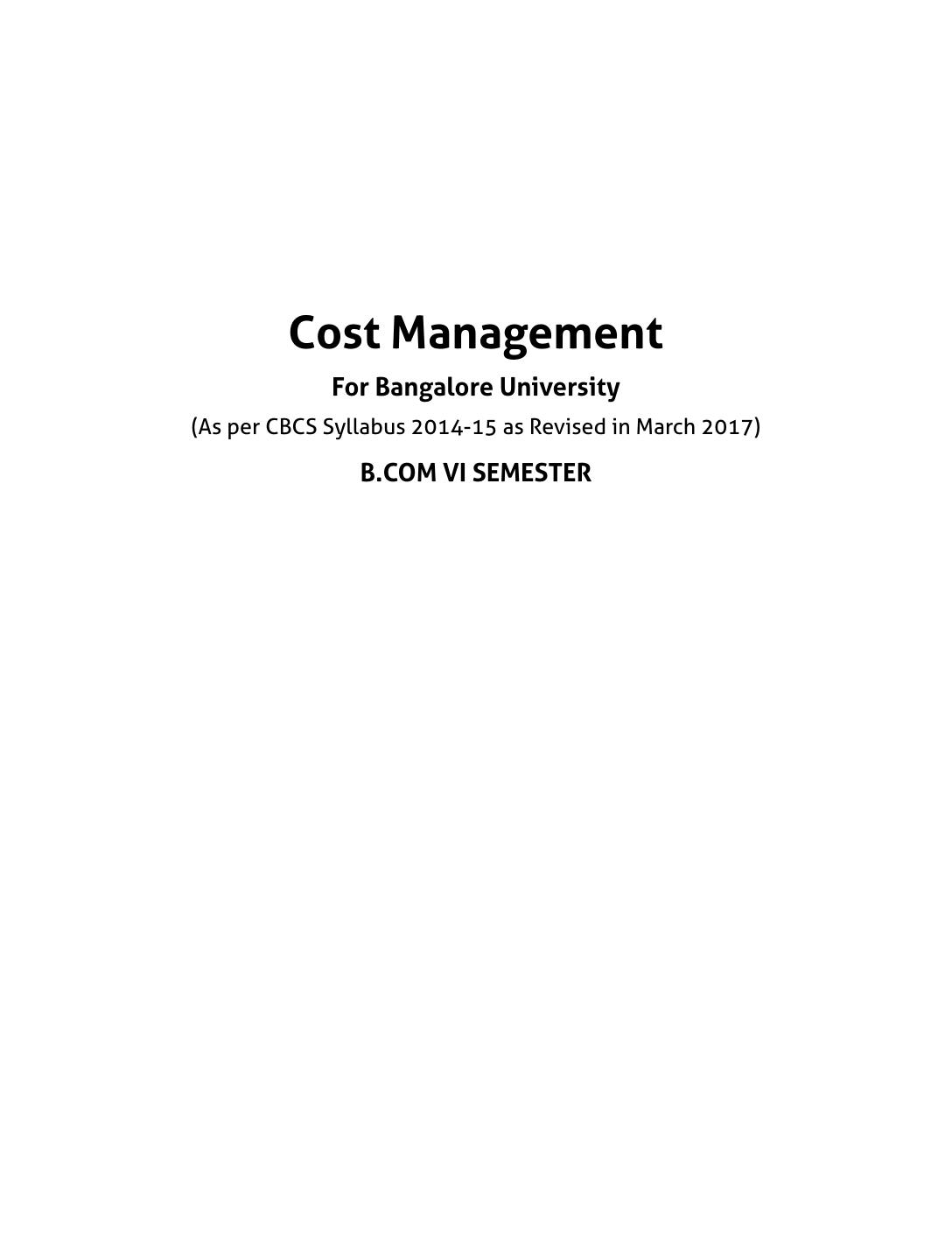 COST MANAGEMENT