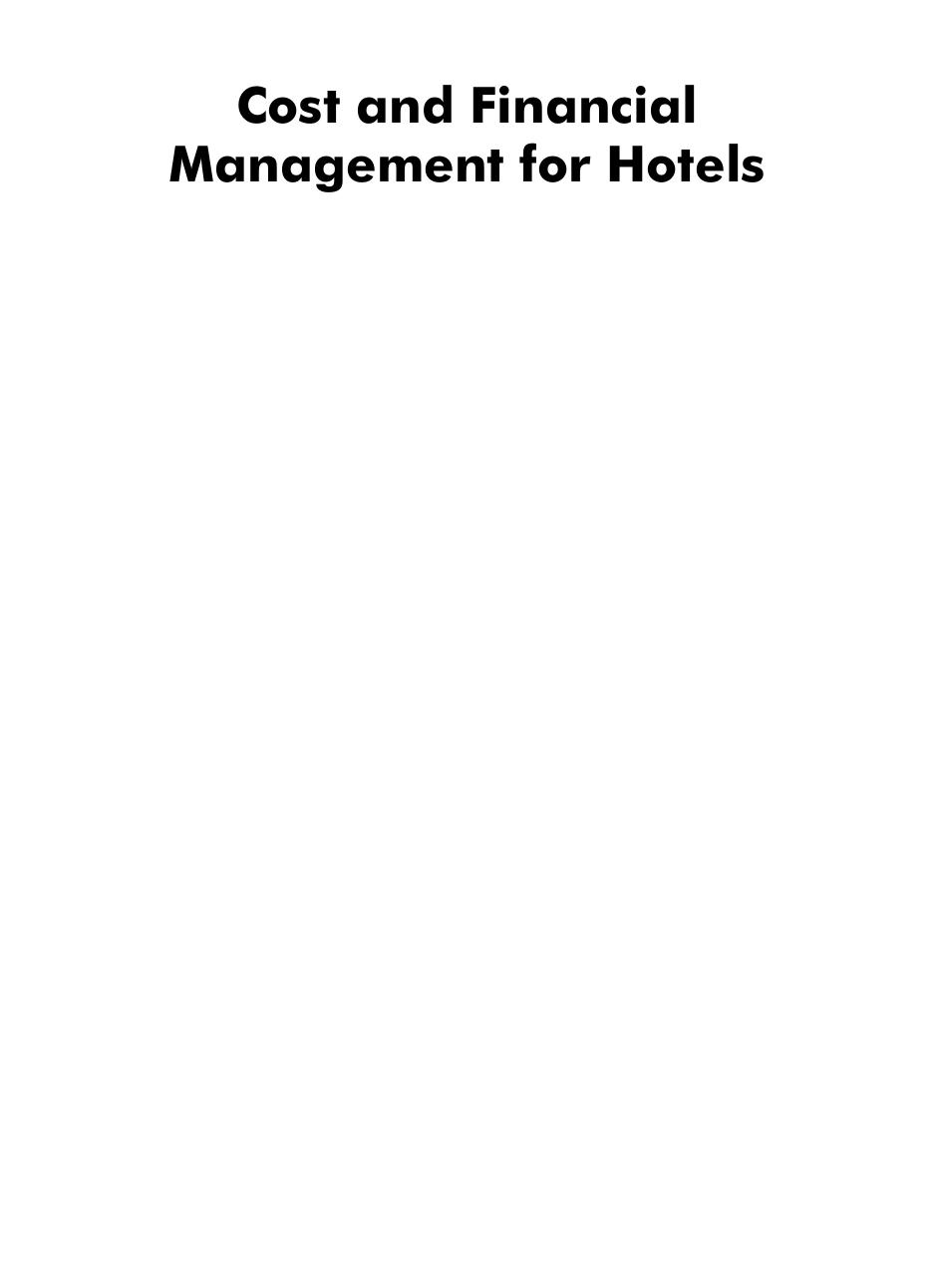 Cost Financial Management for Hotels Prasanna Kumar JP