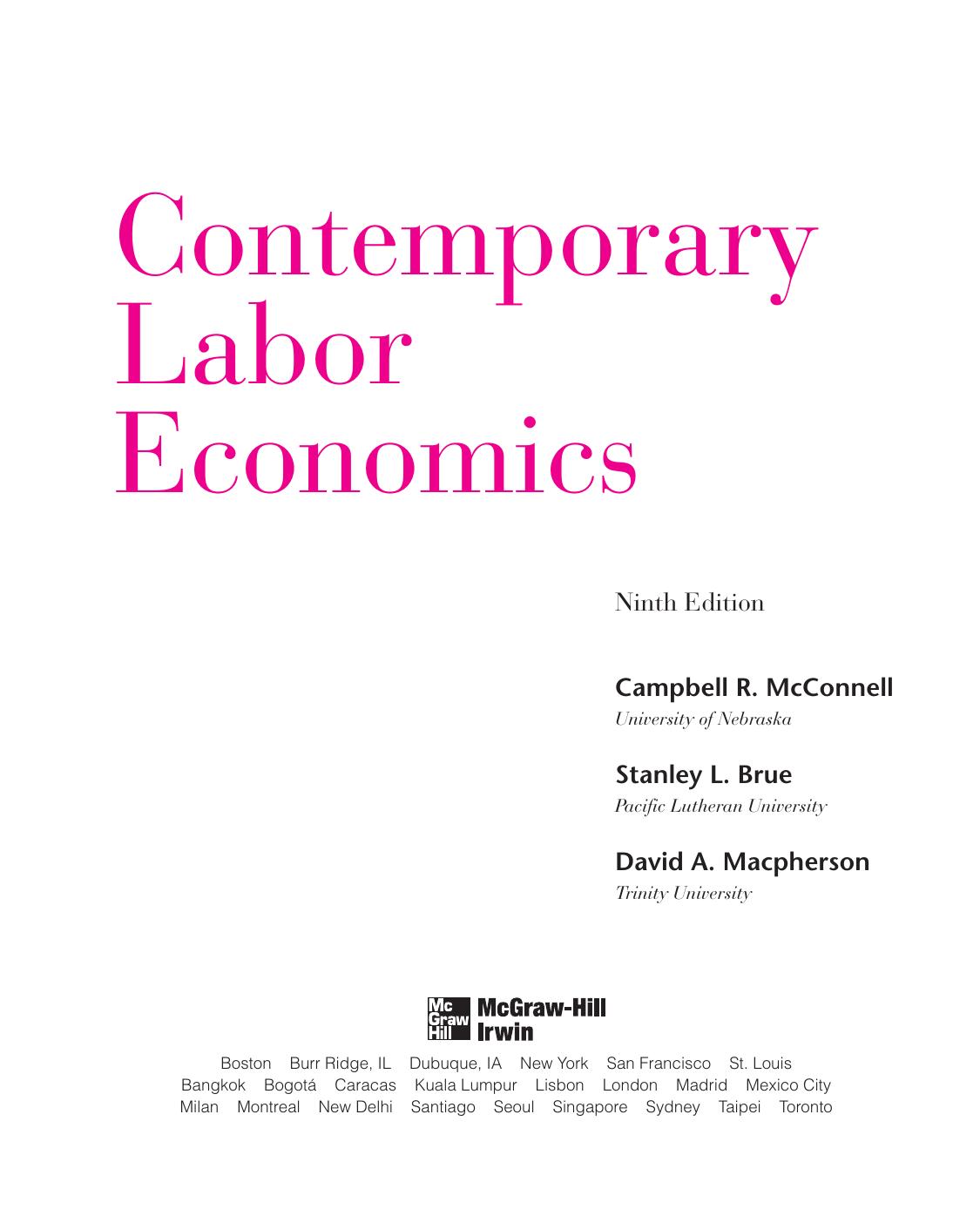 Contemporary Labor Economics McConnell Campbell