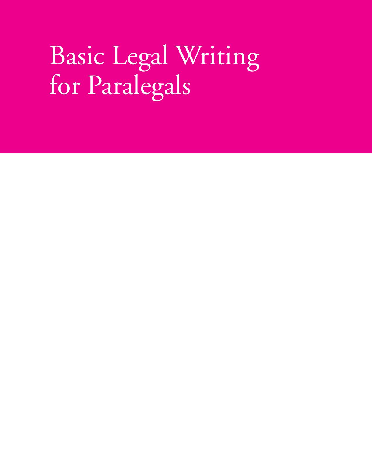 Basic Legal Writing for Paralegals Tepper Pamela