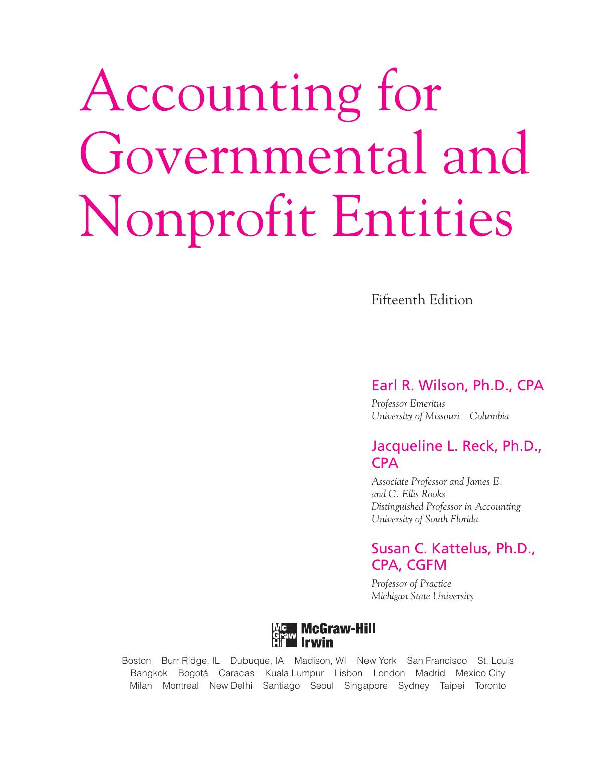 Accounting for Governmental and Nonprofit Entities Wilson Earl