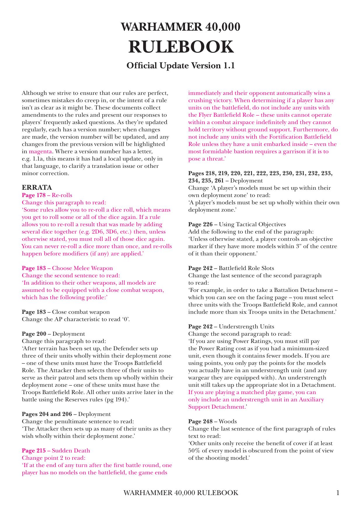 40K 8th ed Update Rulebook ver 1.1