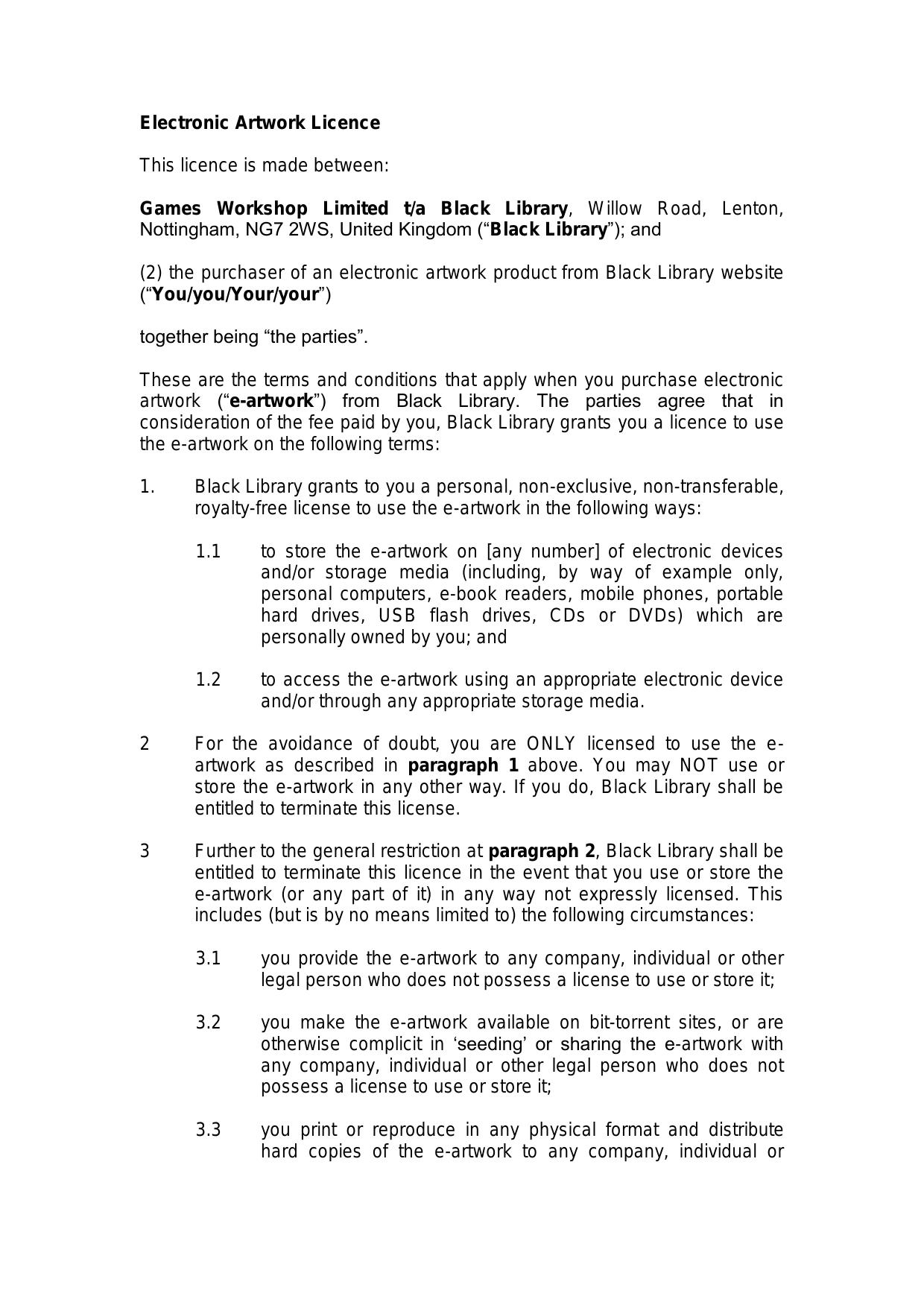 Electronic Artwork Licence