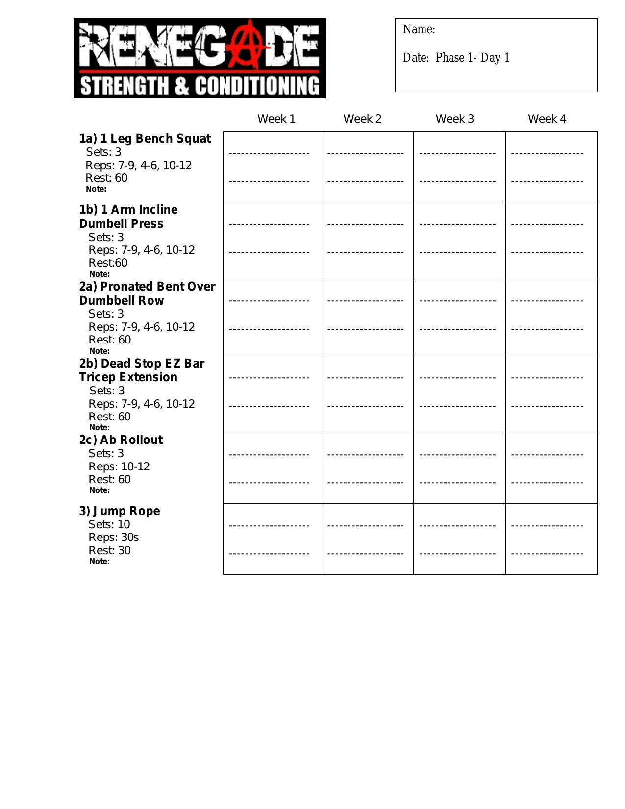 Renegade Strength and Conditioning Worksheets