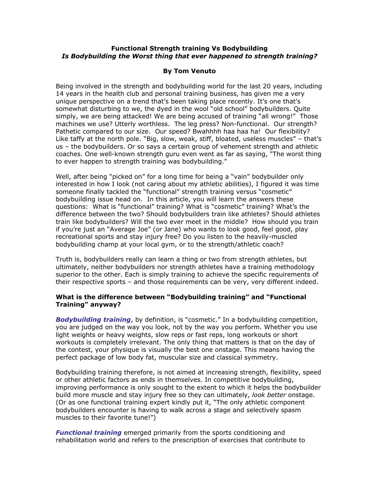Functional Strength training Vs Bodybuilding