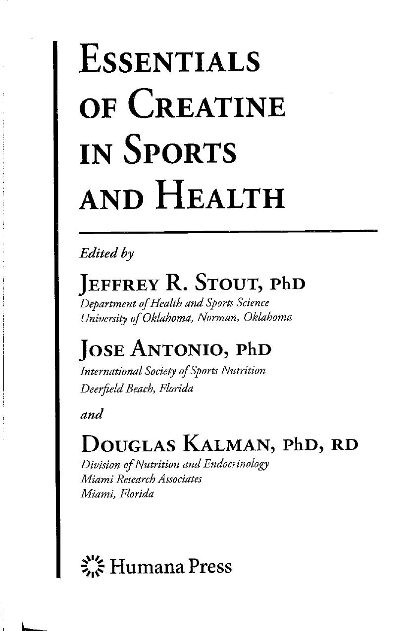 Essentials of Creatine in Sports and Health-Stout et al
