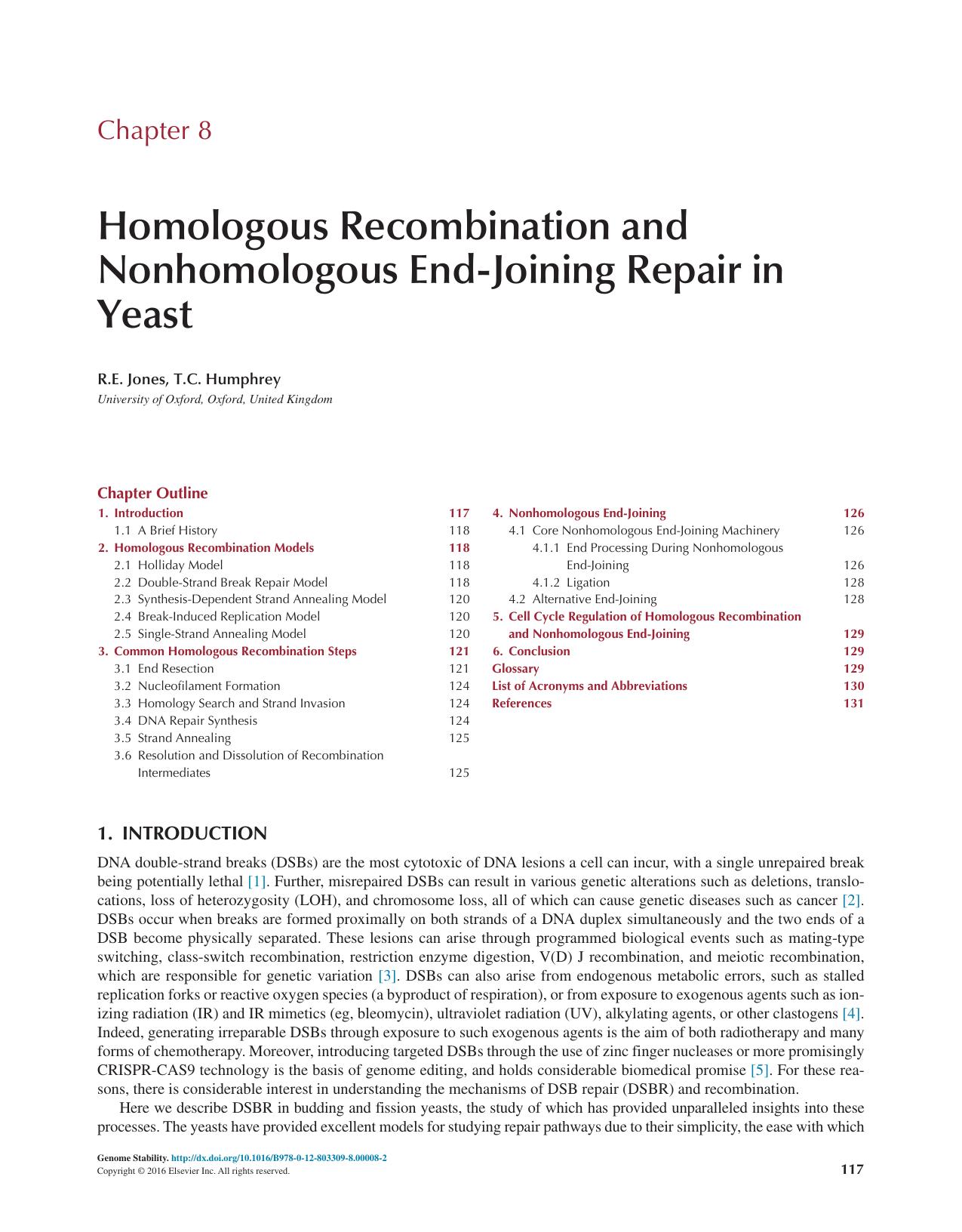 Chapter 8 - Homologous Recombination and Nonhomologous End-Joining Repair in Yeast