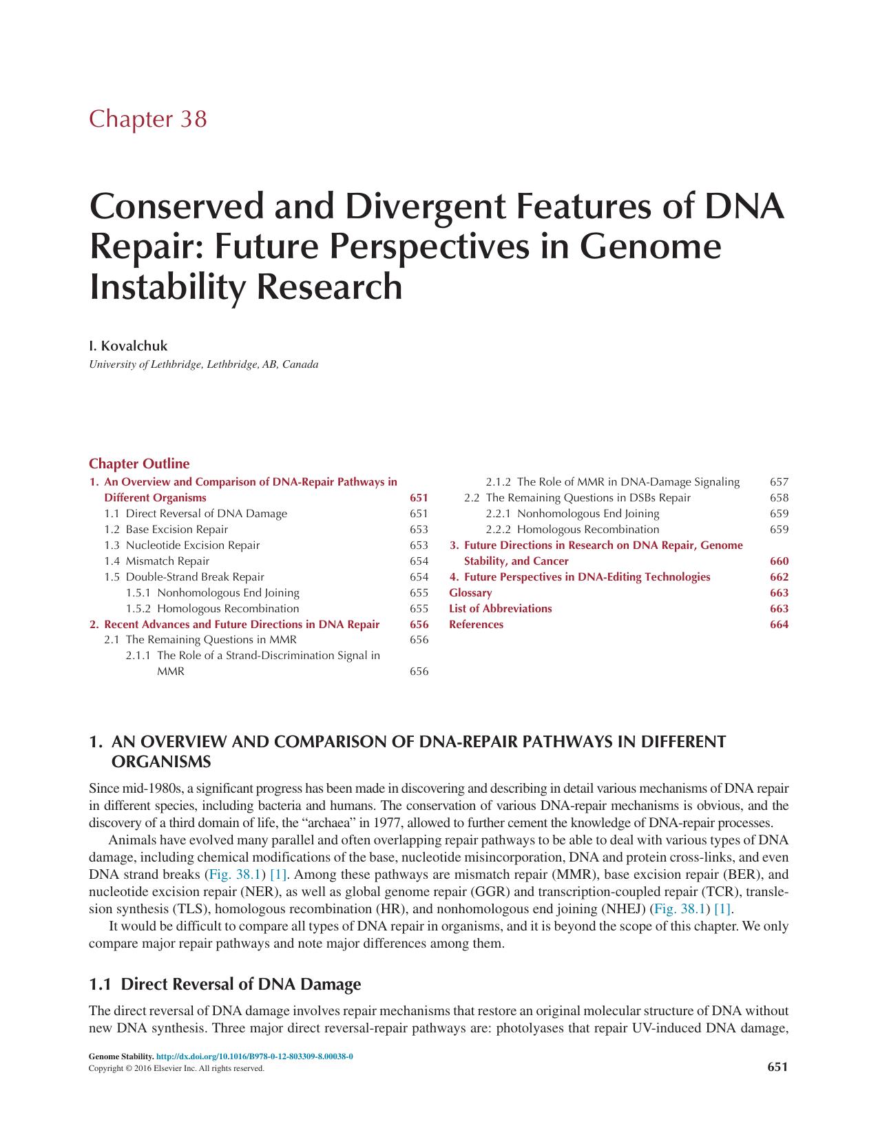 Chapter 38 - Conserved and Divergent Features of DNA Repair: Future Perspectives in Genome Instability Research