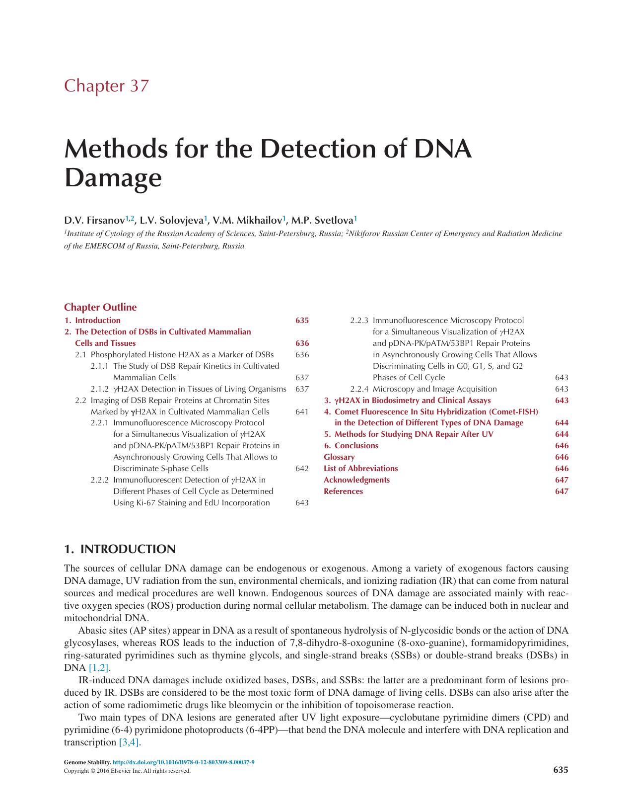 Chapter 37 - Methods for the Detection of DNA Damage