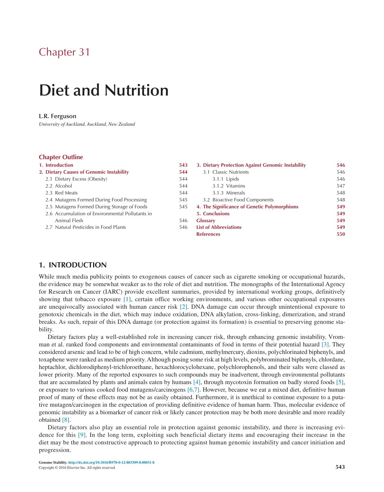 Chapter 31 - Diet and Nutrition
