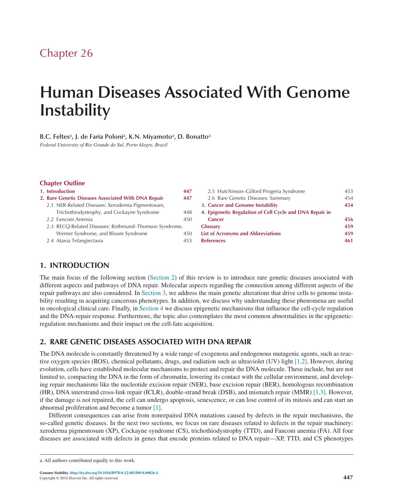 Chapter 26 - Human Diseases Associated With Genome Instability