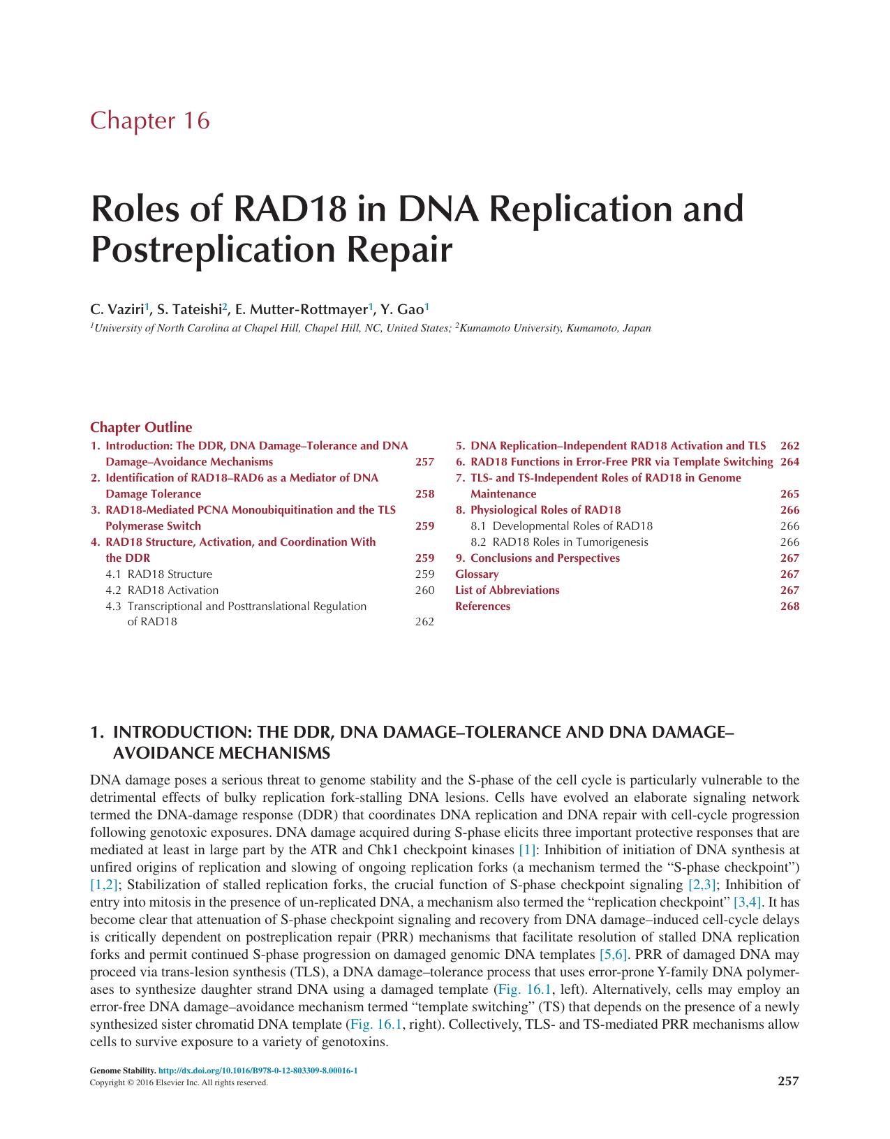 Chapter 16 - Roles of RAD18 in DNA Replication and Postreplication Repair