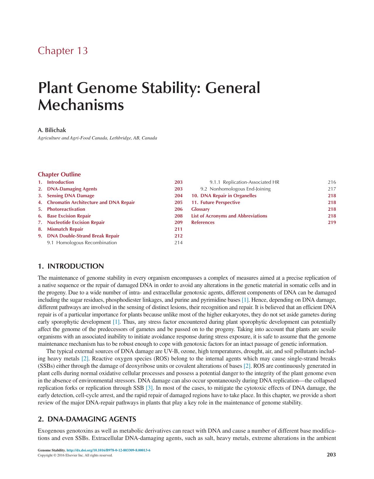 Chapter 13 - Plant Genome Stability: General Mechanisms