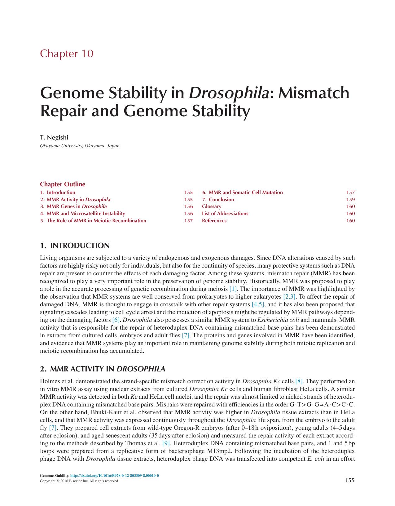 Chapter 10 - Genome Stability in Drosophila: Mismatch Repair and Genome Stability