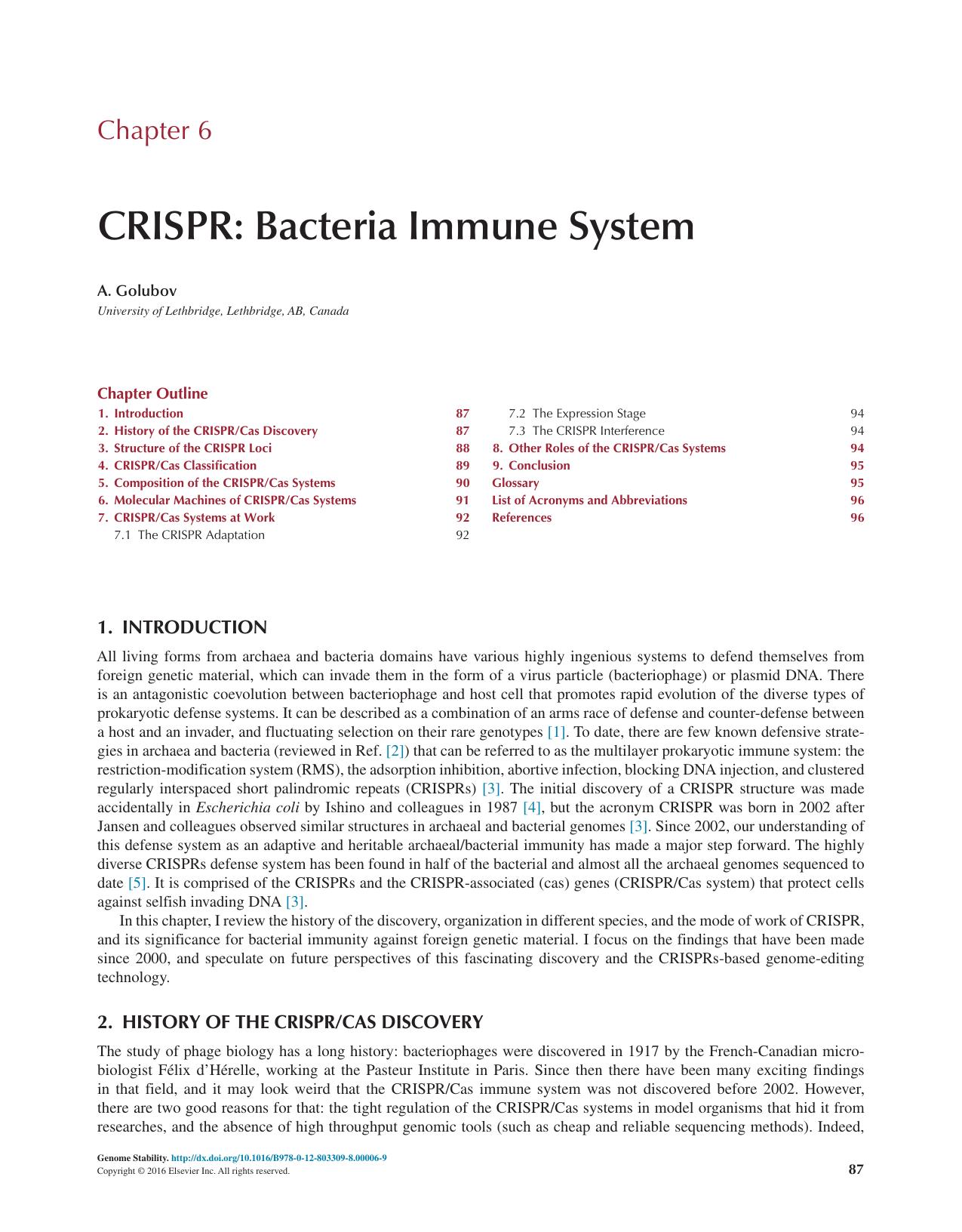 Chapter 6 - CRISPR: Bacteria Immune System