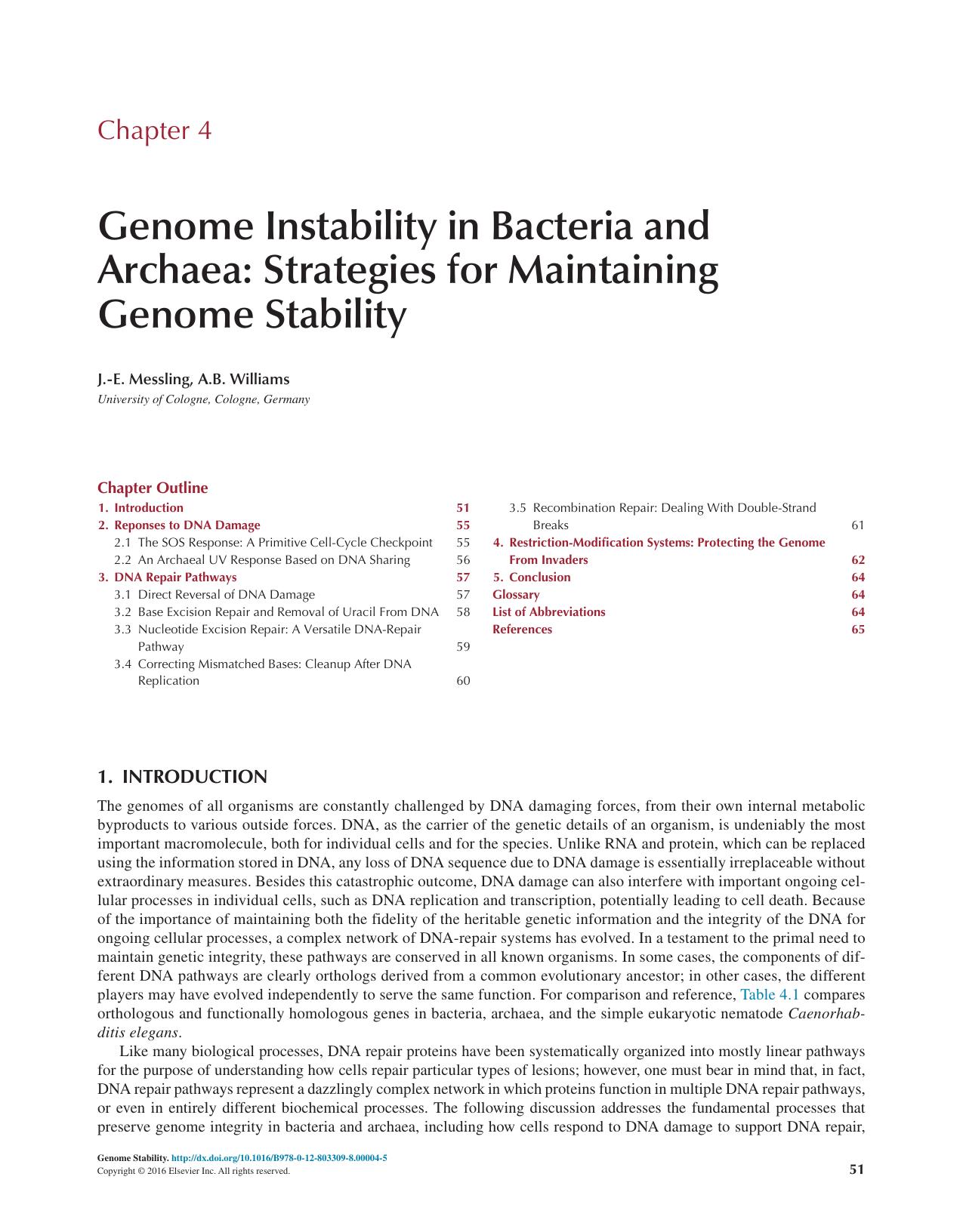 Chapter 4 - Genome Instability in Bacteria and Archaea: Strategies for Maintaining Genome Stability