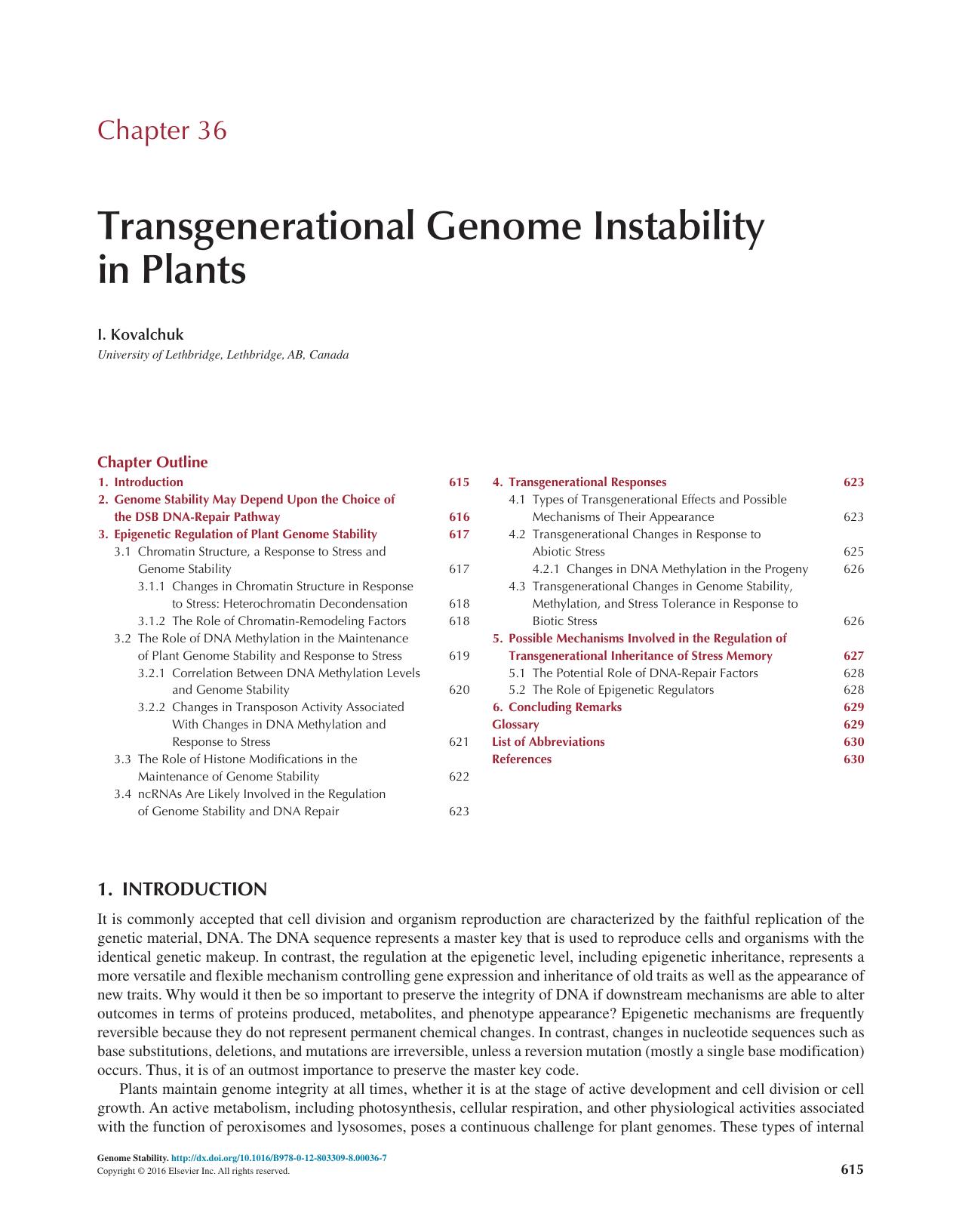 Chapter 36 - Transgenerational Genome Instability in Plants