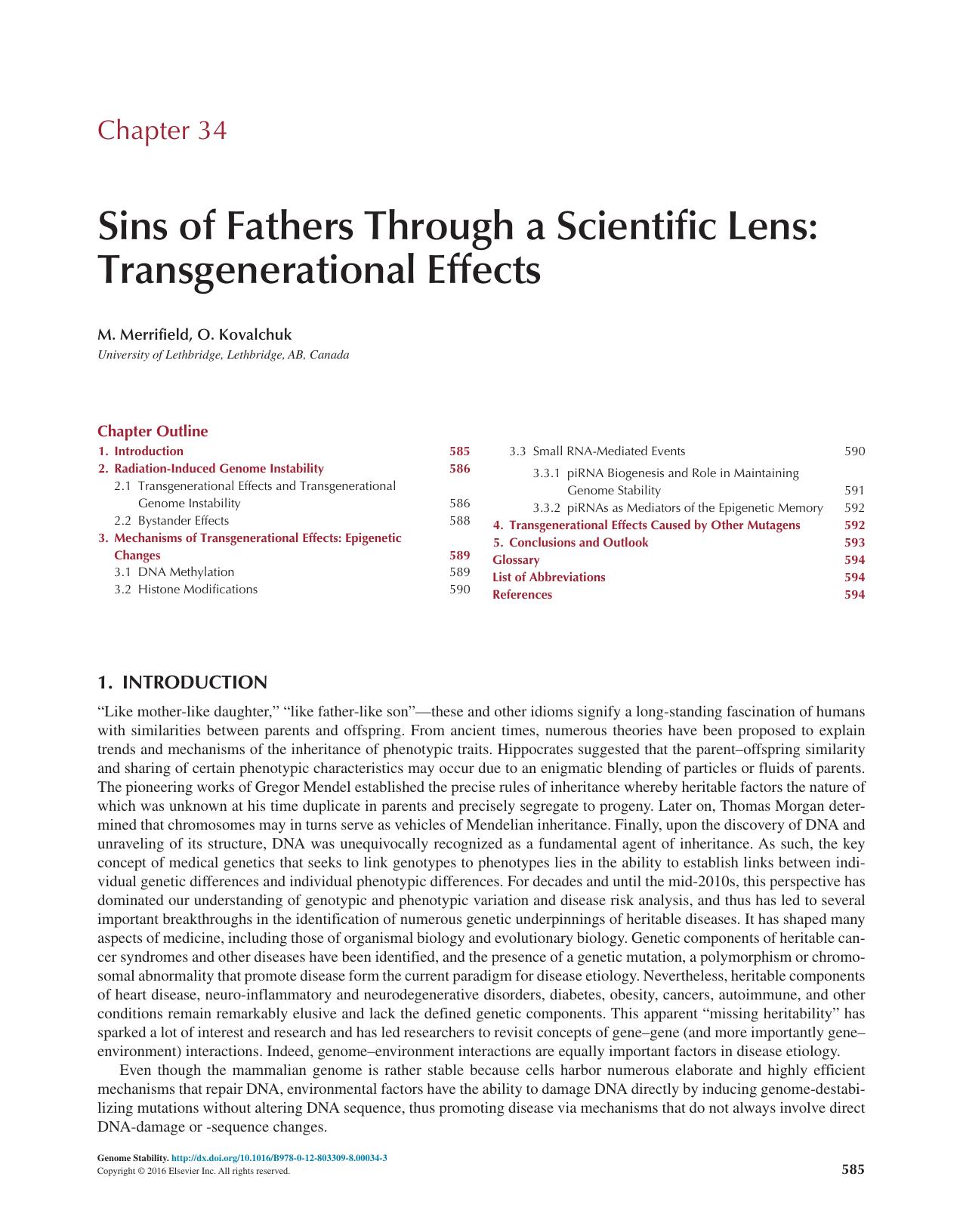 Chapter 34 - Sins of Fathers Through a Scientific Lens: Transgenerational Effects