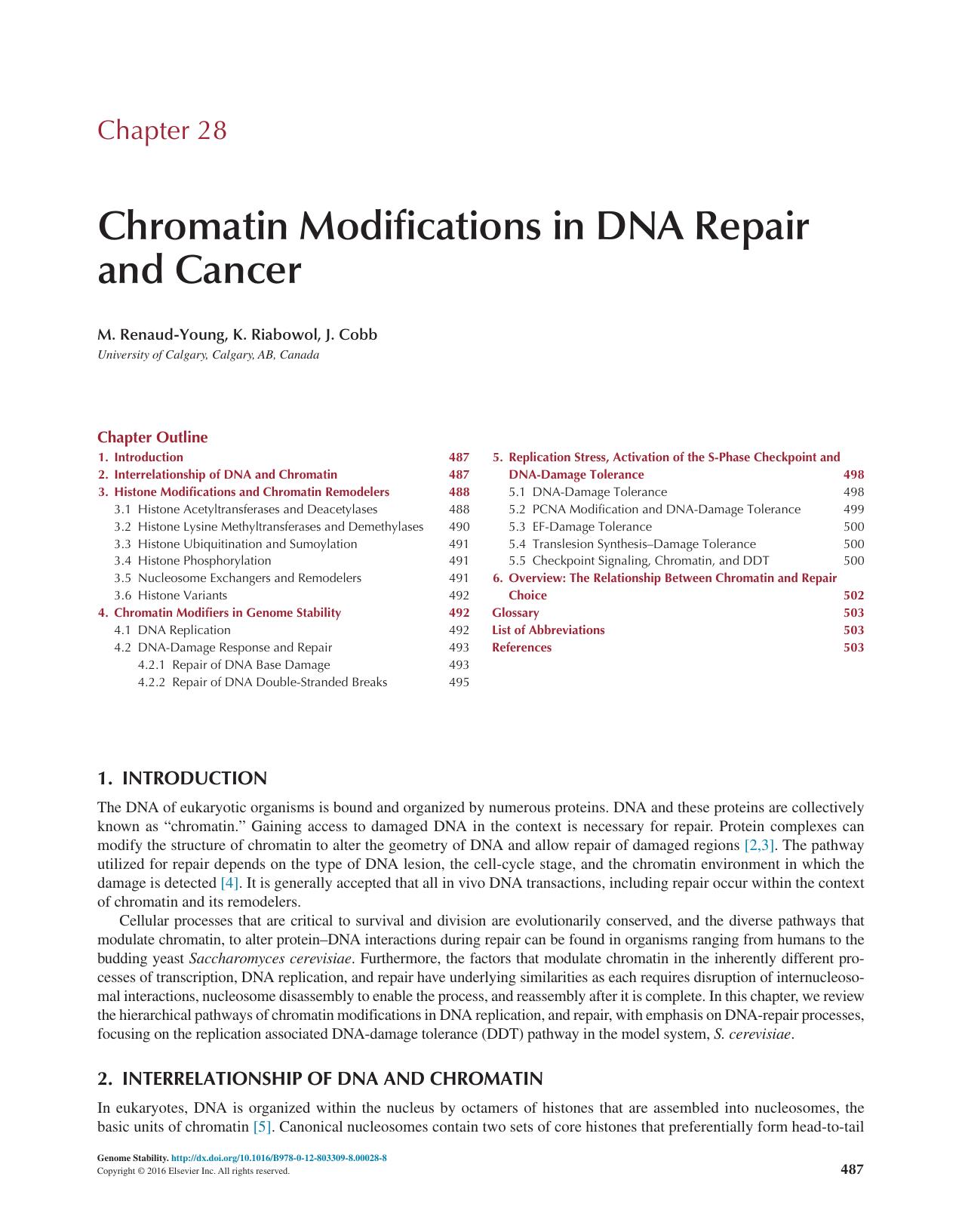 Chapter 28 - Chromatin Modifications in DNA Repair and Cancer