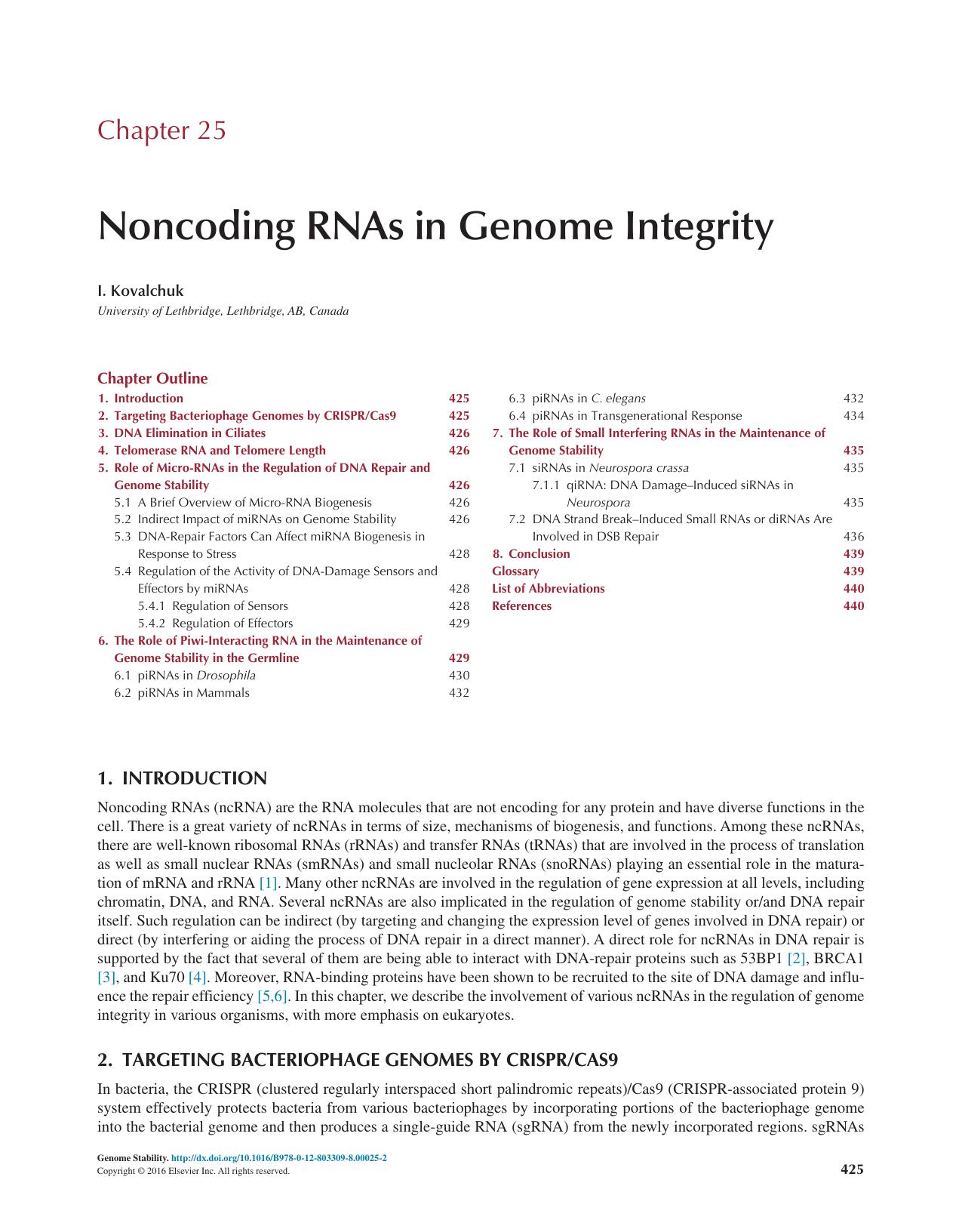Chapter 25 - Noncoding RNAs in Genome Integrity