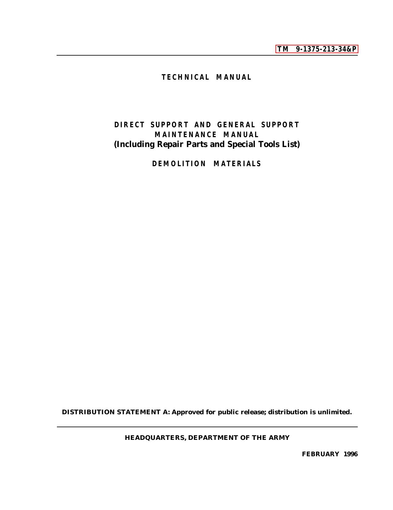 tm-9-1375-213-34p direct general support maintenance manual demolition materials