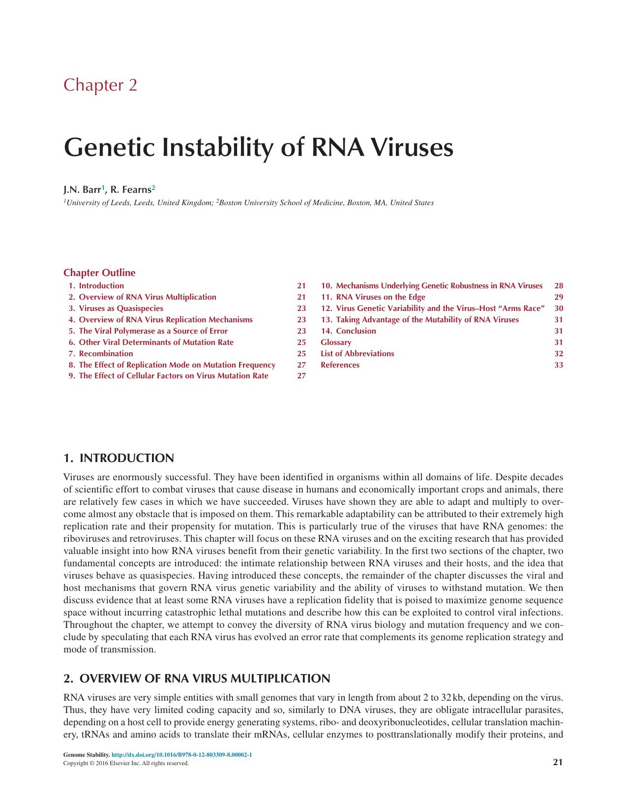 Chapter 2 - Genetic Instability of RNA Viruses