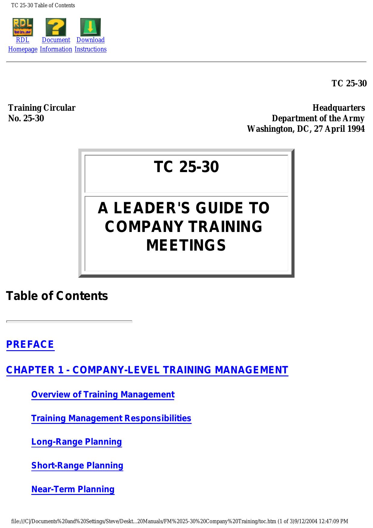 TC 25-30 Table of Contents
