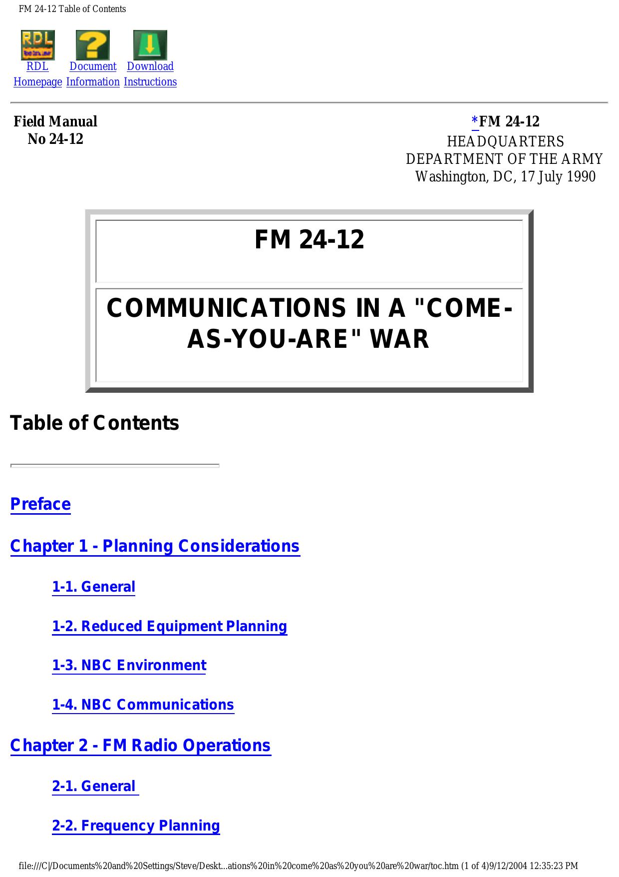 FM 24-12 Table of Contents