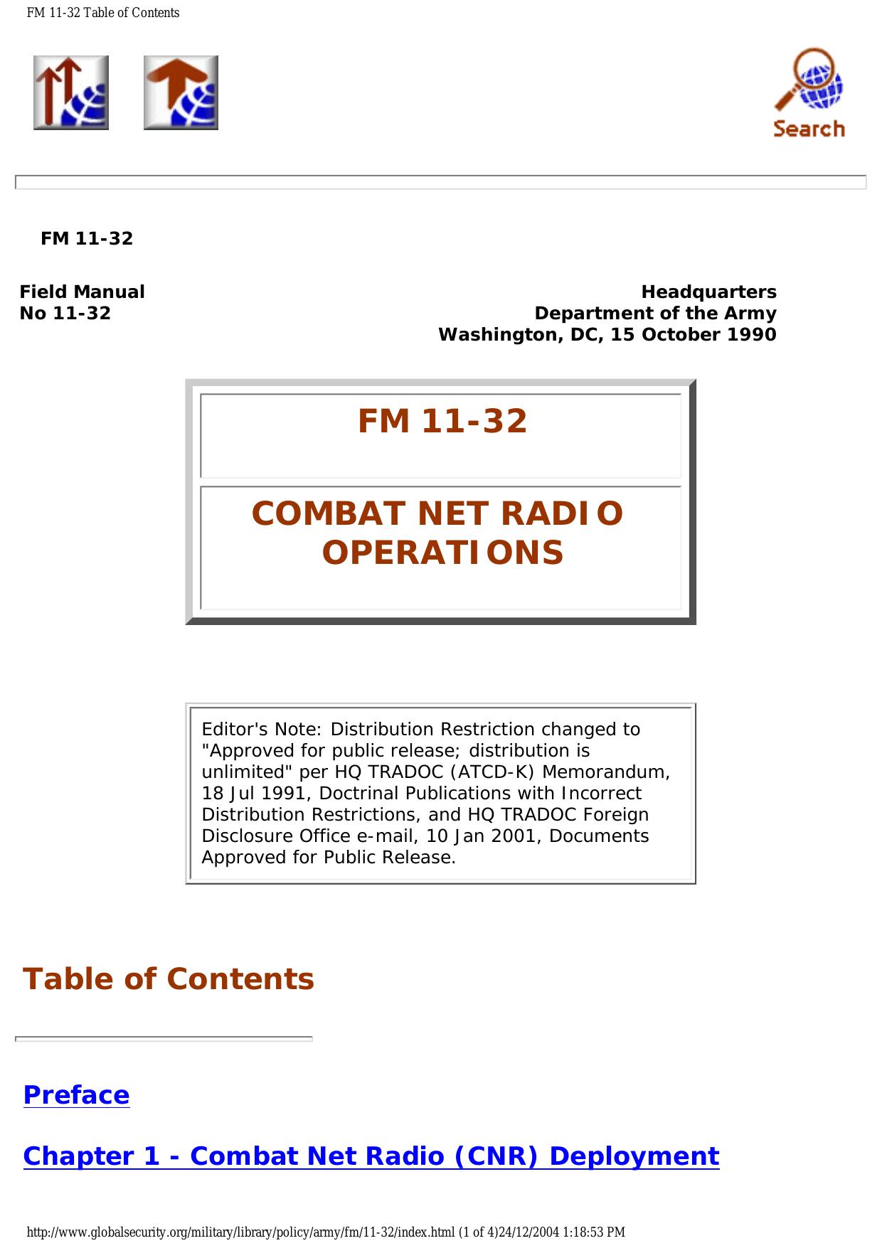 FM 11-32 Table of Contents