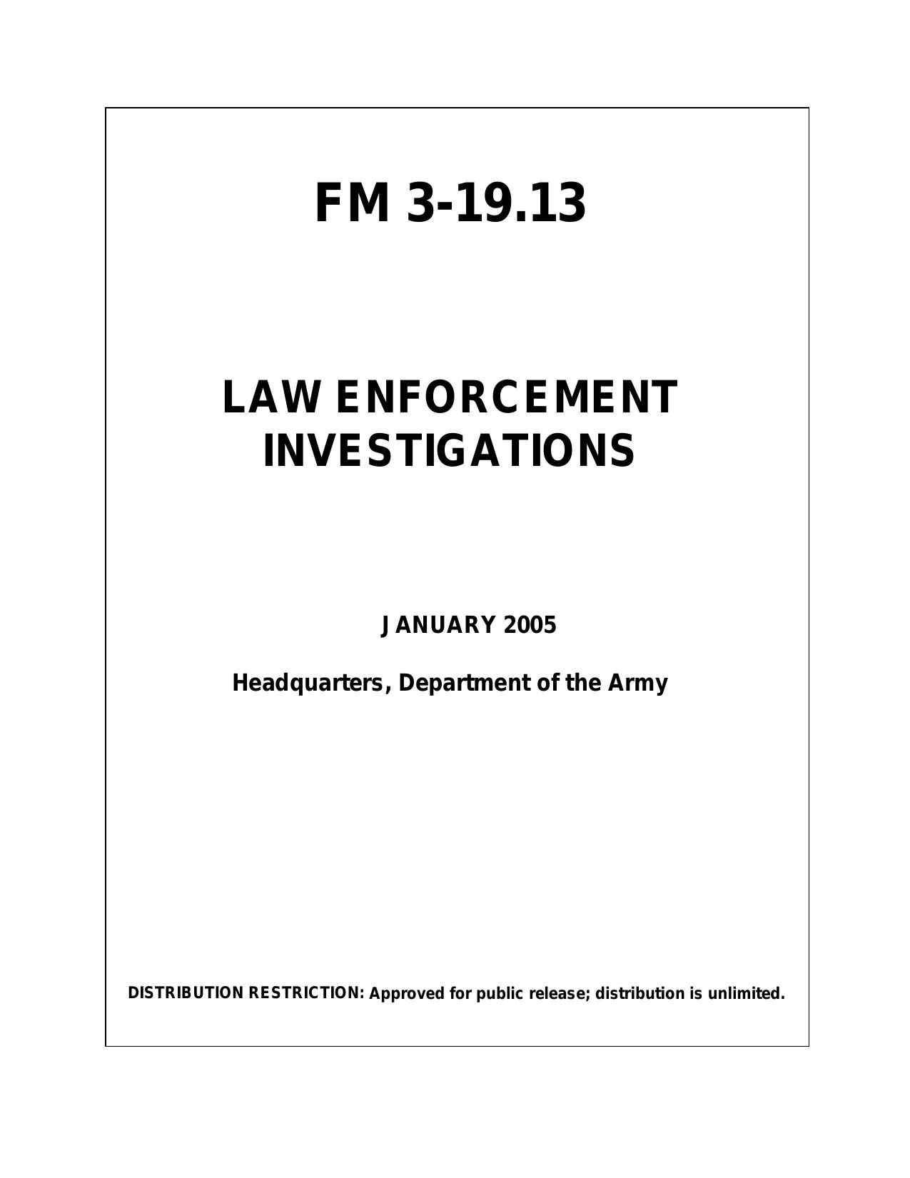 FM 3-19.13 Law Enforcement Investigations
