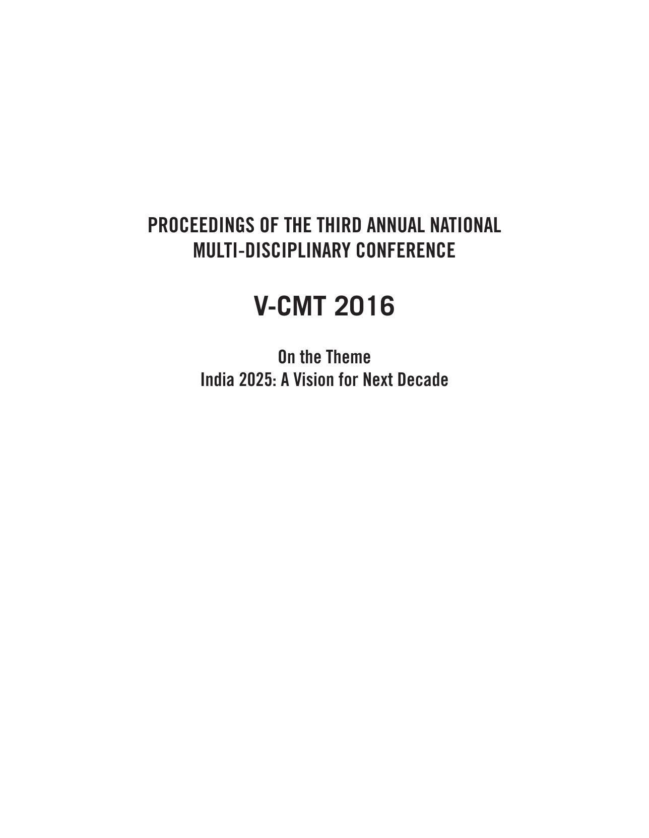 Proceedings of the Third Annual National Multi Disciplinary Conference V CMT 2016 Rohini Kelkar